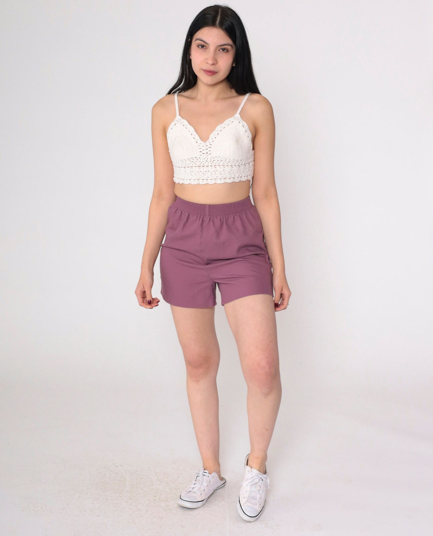 80s Dusty Purple High-Waist Gym Shorts Cotton Elastic Waist Extra Small