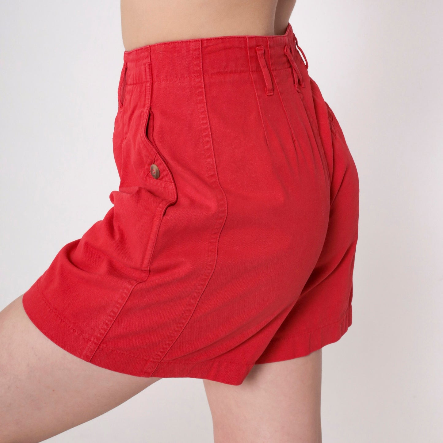 90s Red Pleated High-Waist Shorts Cotton Small