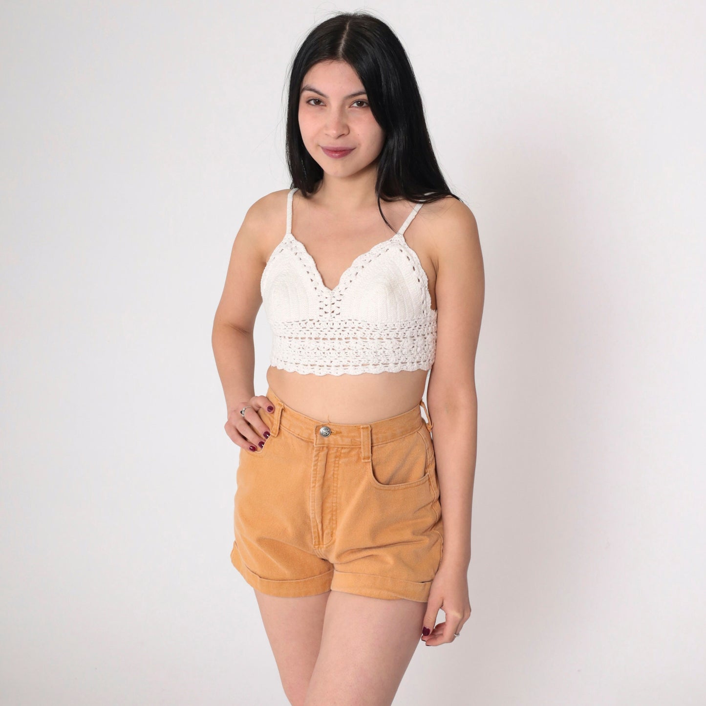 90s Tan Denim Shorts High Waist Cuffed Cotton Jean Shorts Small S