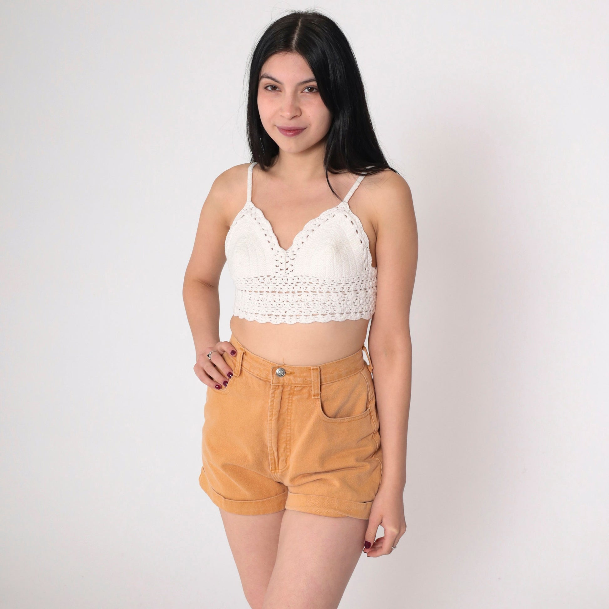 90s Tan Denim Shorts High Waist Cuffed Cotton Jean Shorts Small S
