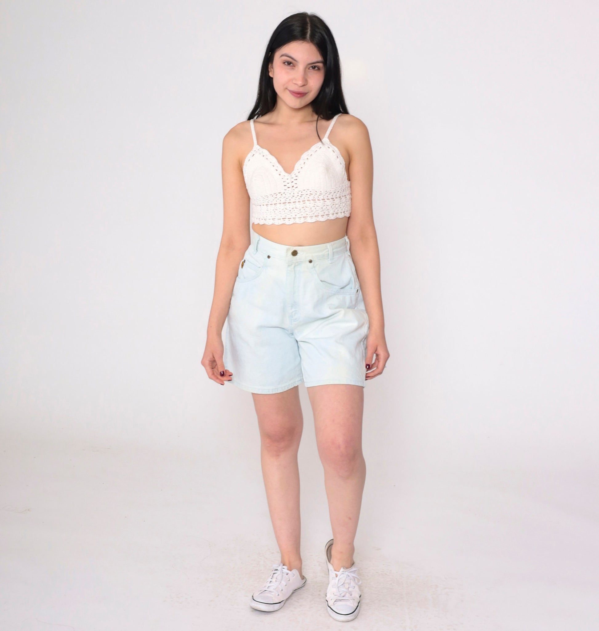 90s Light Wash Denim Shorts High Rise Jean Shorts Stone Wash Small 26