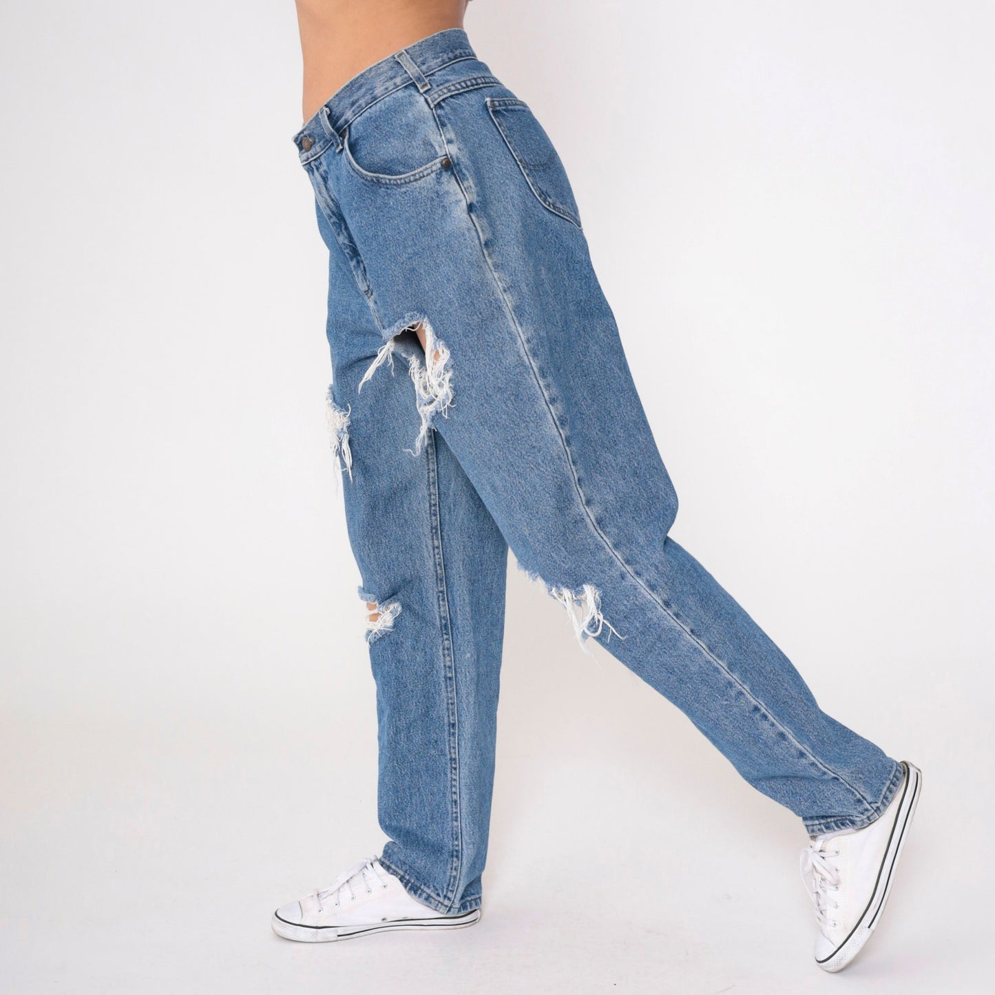 90s Lee Ripped Blue Denim High Rise Straight Leg Jeans 32