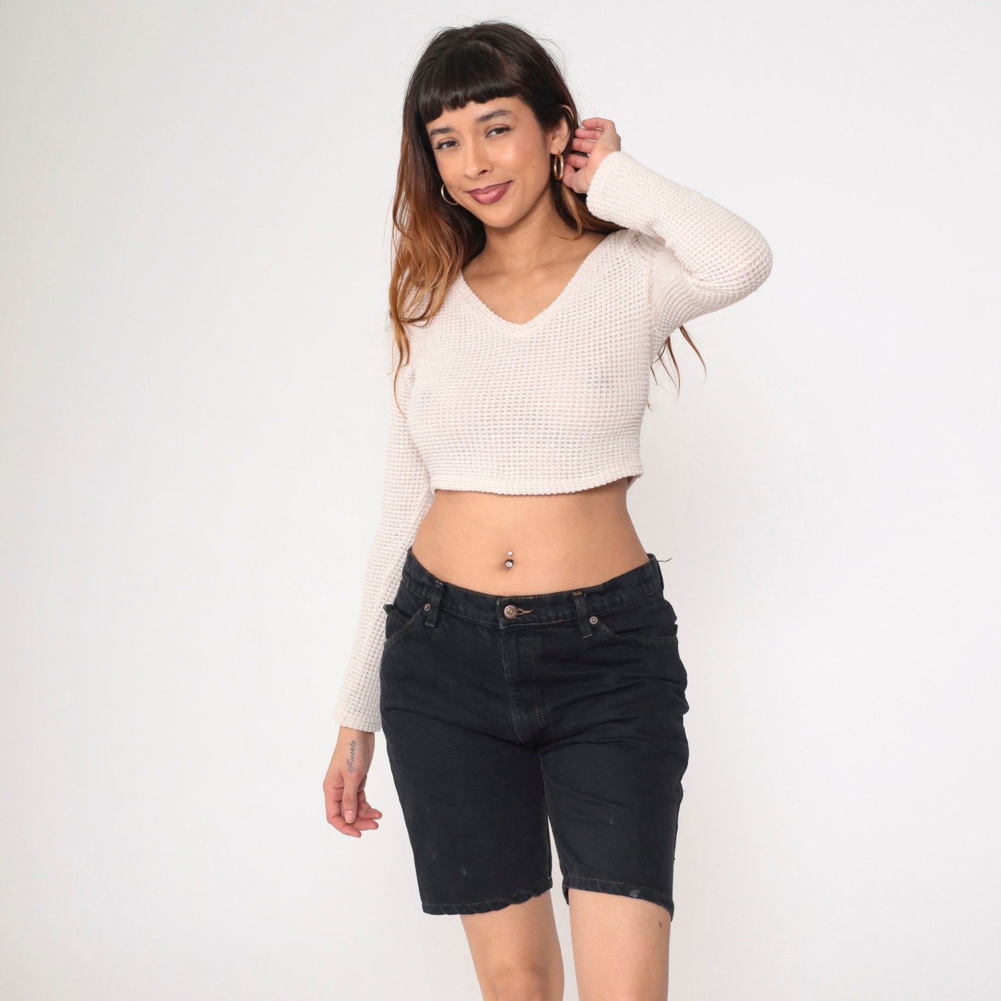 90s Levi's Overdyed Black Denim Bermuda Shorts High Waist Men's Medium