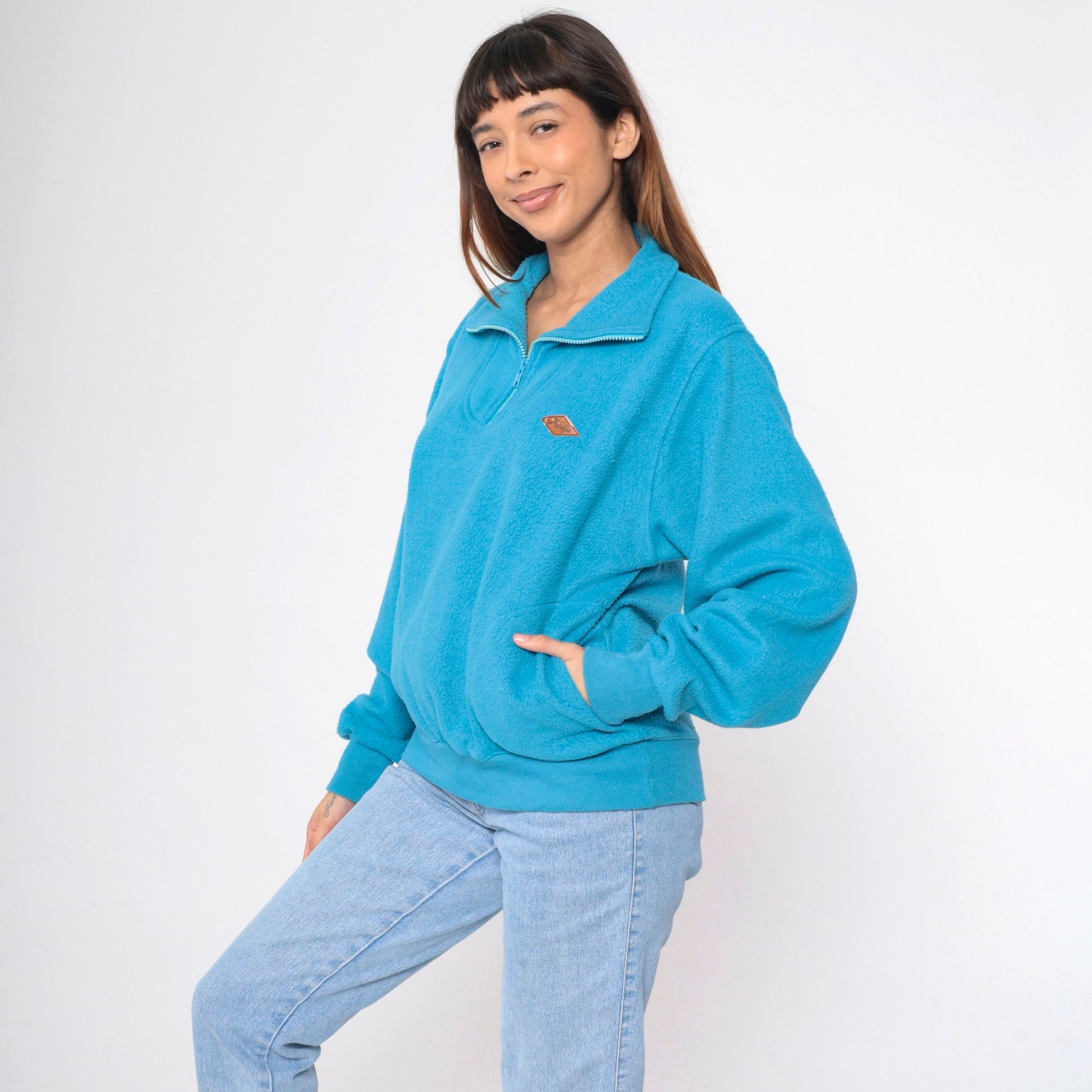 90s Hobie Quarter Zip Fleece Sweatshirt Blue Pullover Men's Medium