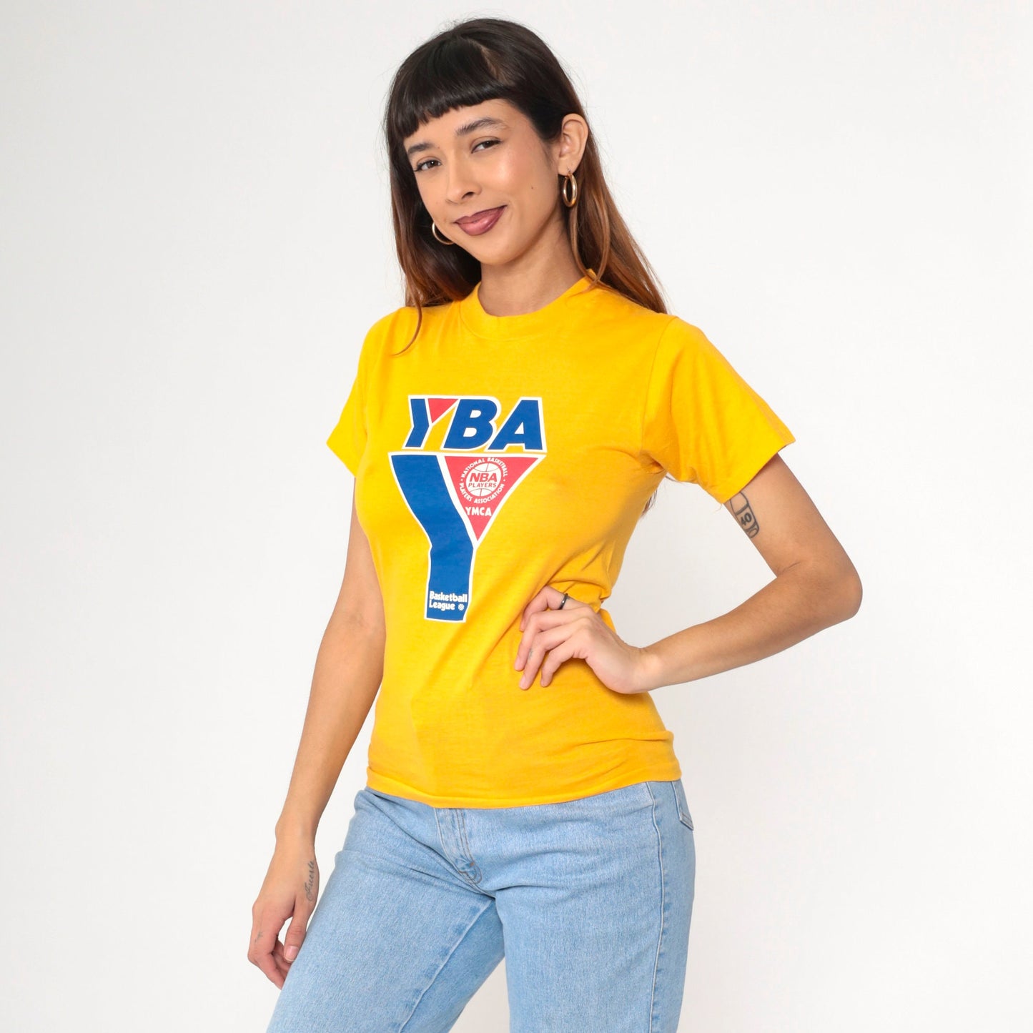 80s NBA YMCA Youth Basketball All-Stars T-Shirt Meadow Gold Graphic Extra Small