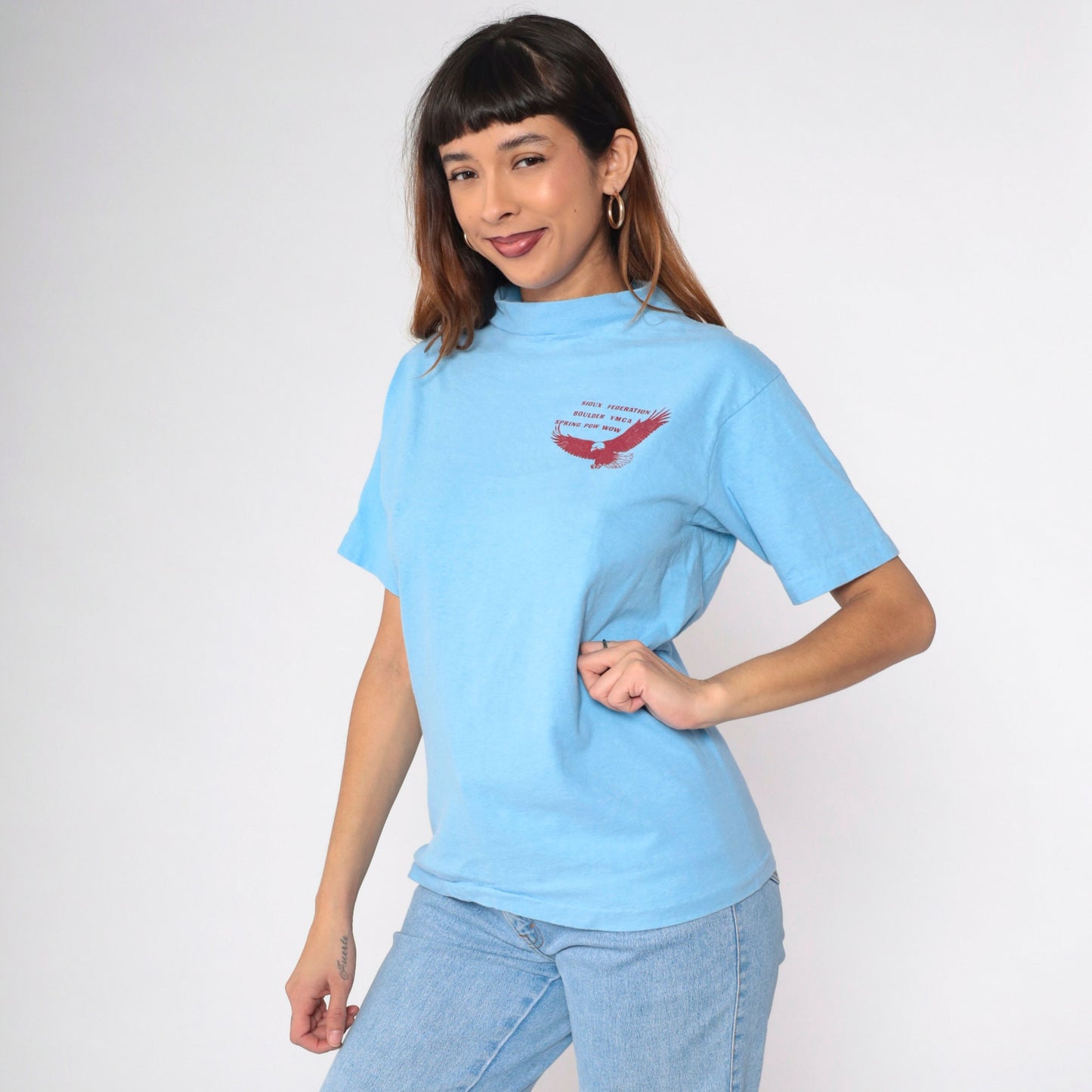 80s Sioux Federation Boulder YMCA Spring Pow Wow Eagle Graphic T-Shirt Cotton Medium