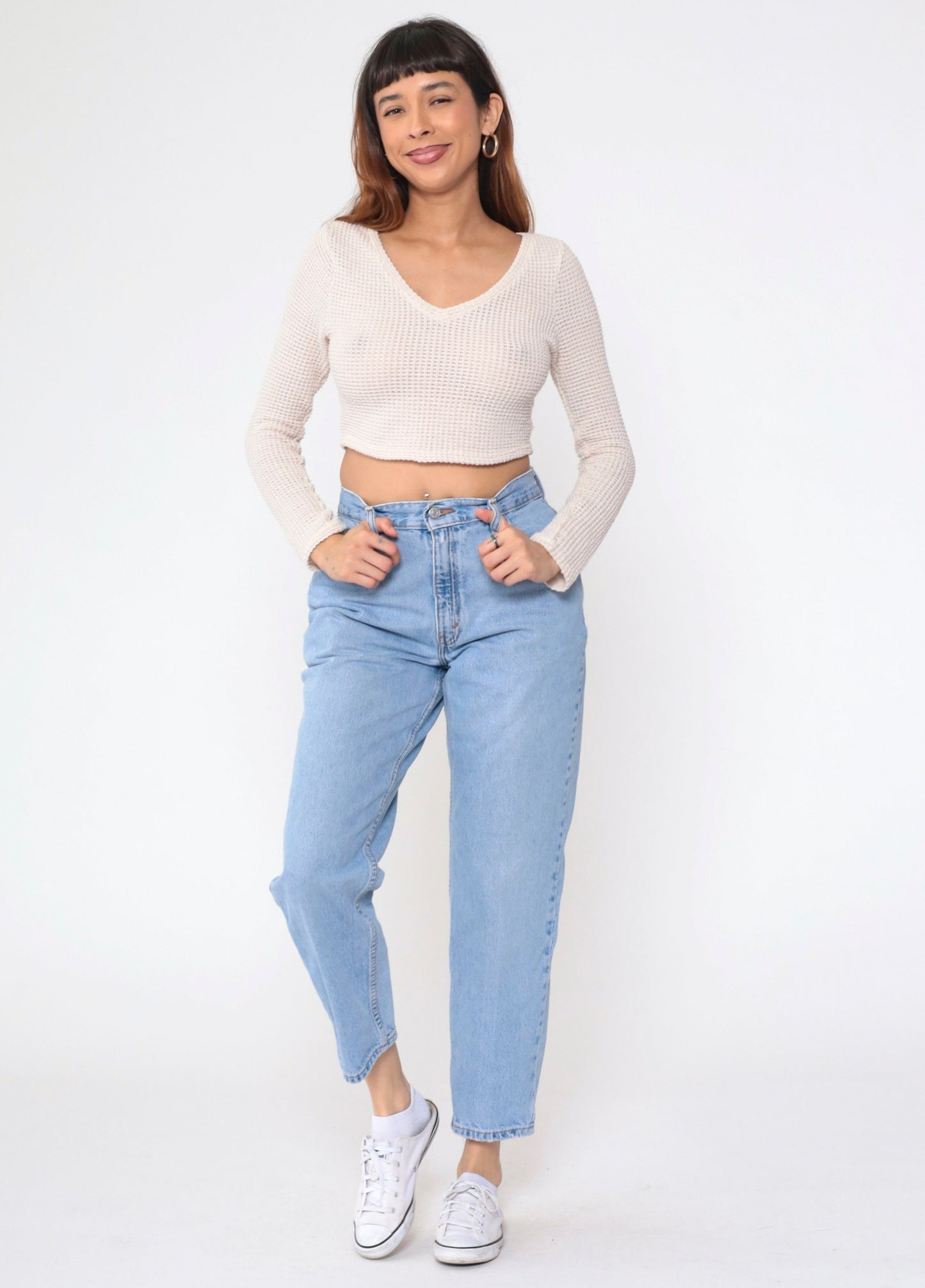 90s Levi's 550 High Waist Tapered Jeans Blue Denim Medium Short