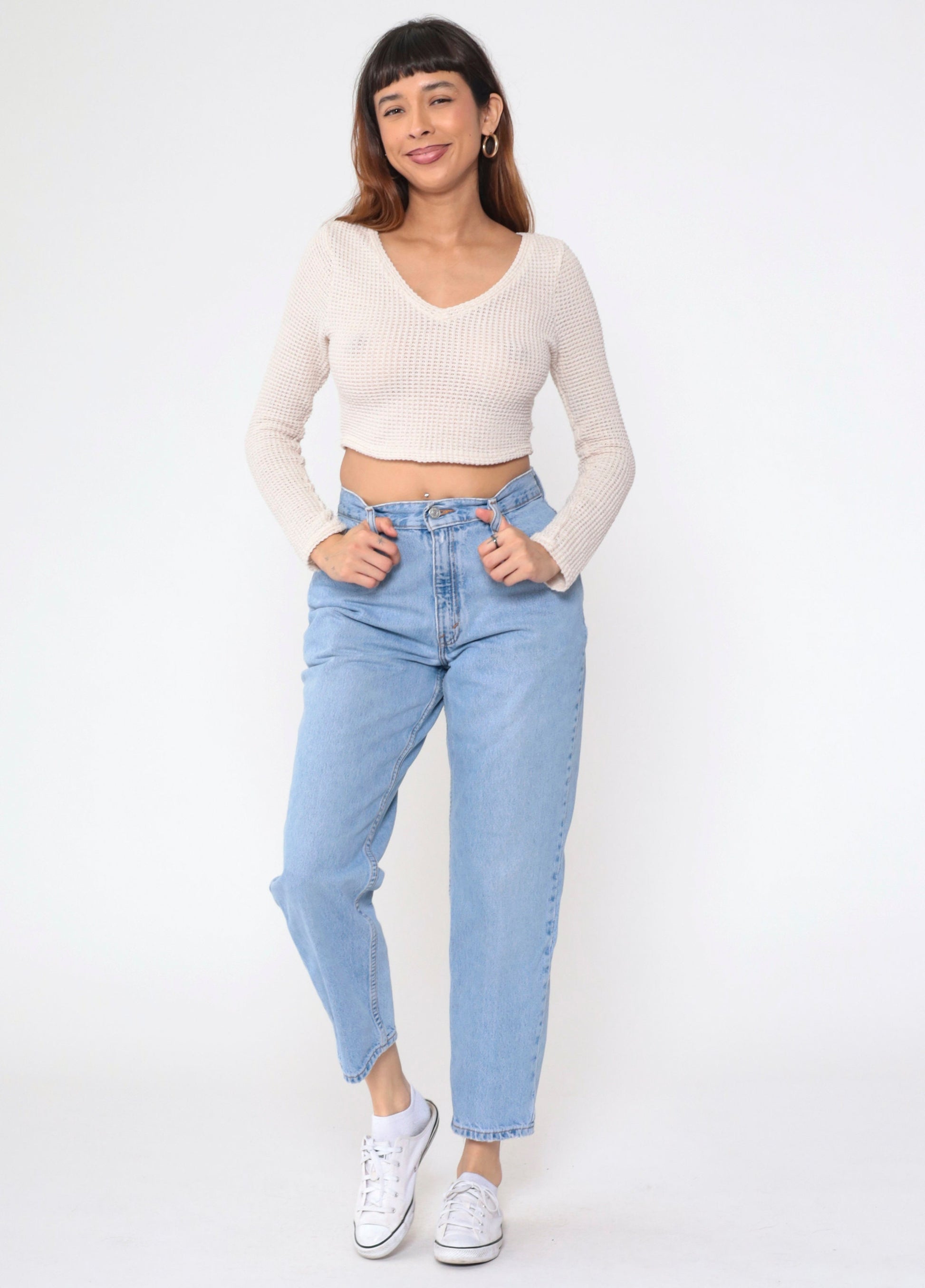 90s Levi's 550 High Waist Tapered Jeans Blue Denim Medium Short