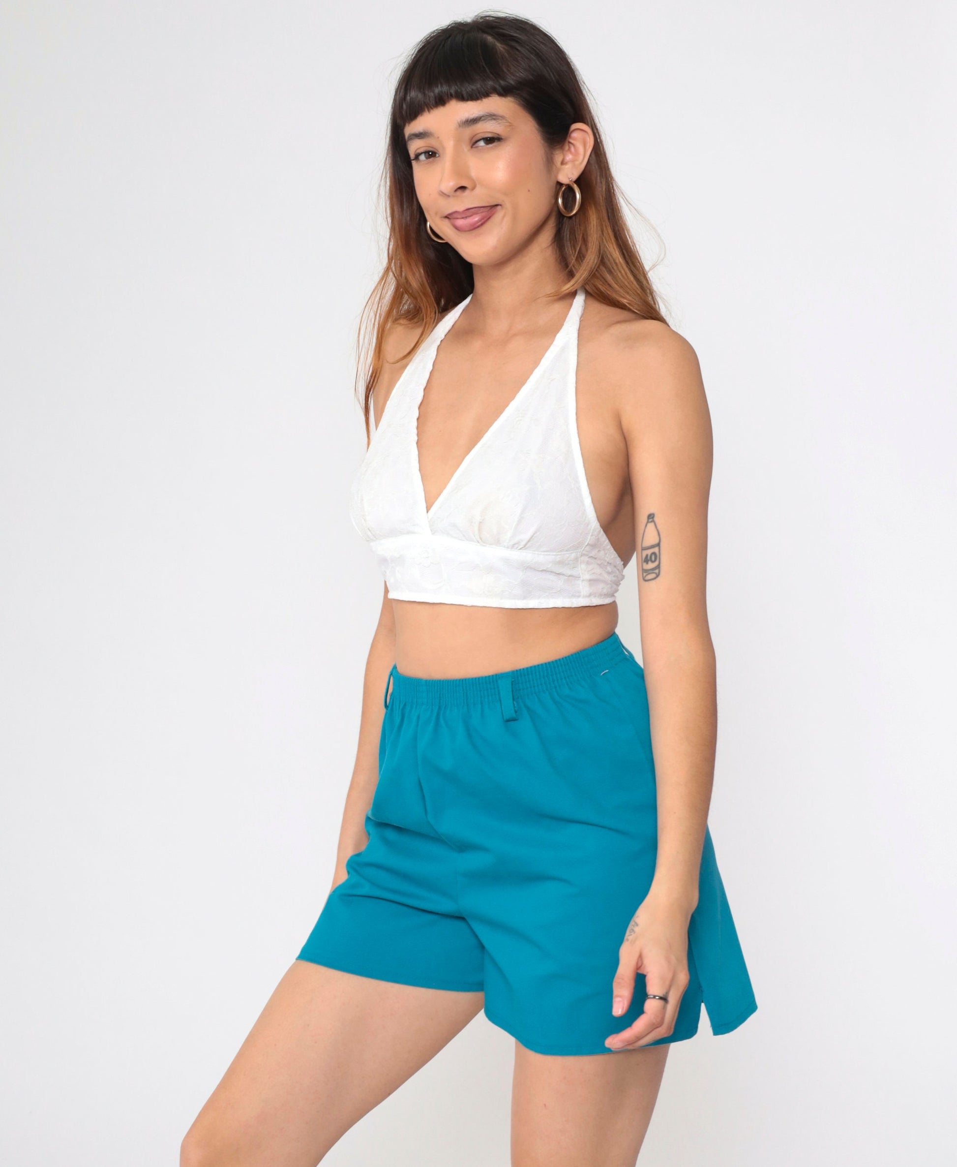 80s Blue High-Waisted Elastic Shorts Small S