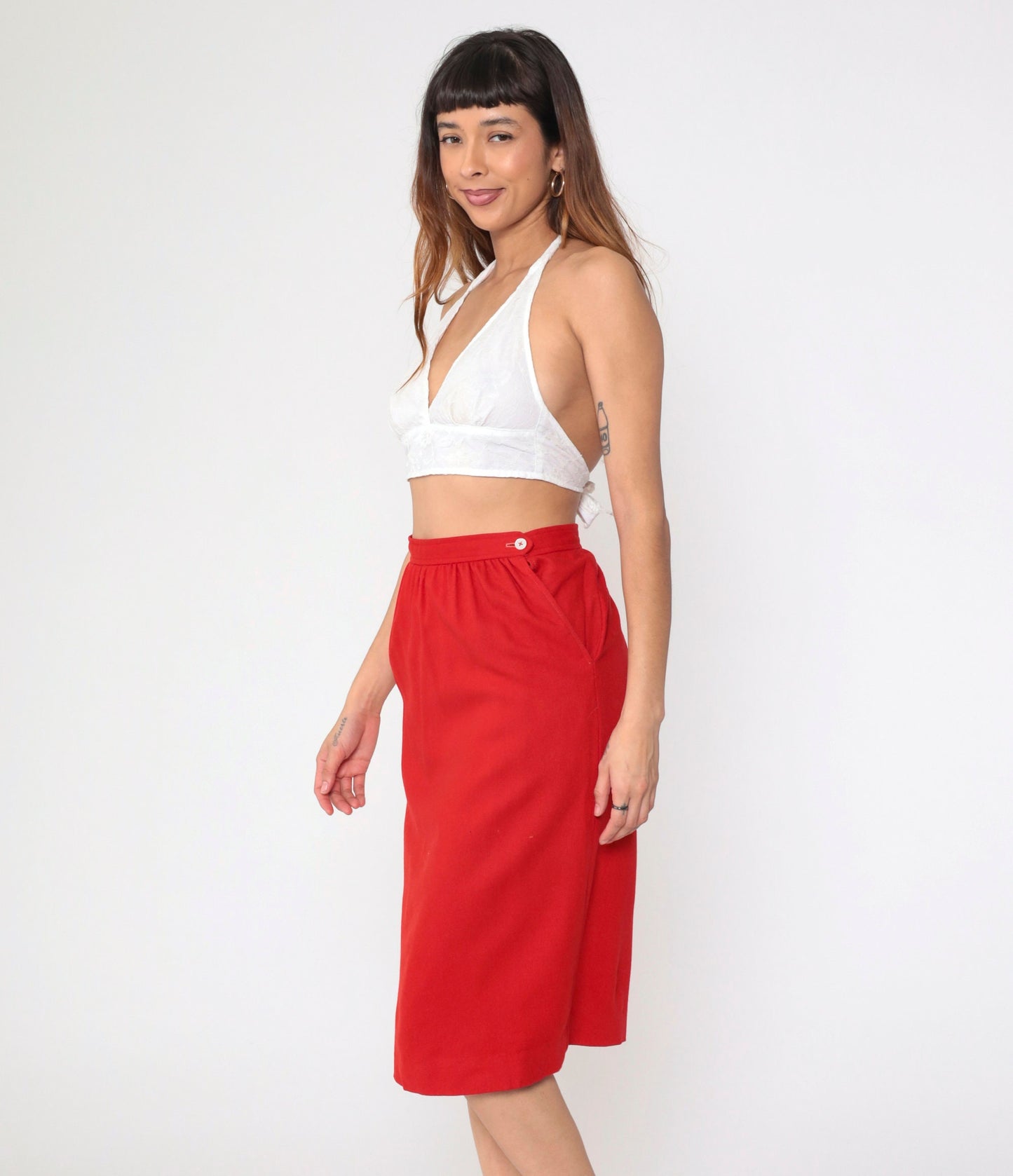 80s I. Magnin Evan Picone Red Wool Pencil Skirt High Waist Medium