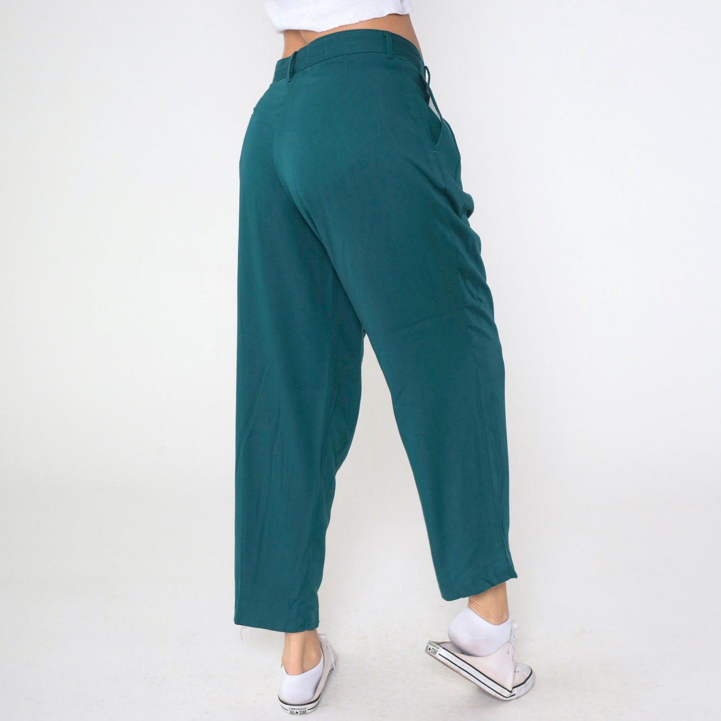 00s Michael James Emerald Green Pleated Trousers Straight Tapered Leg Large