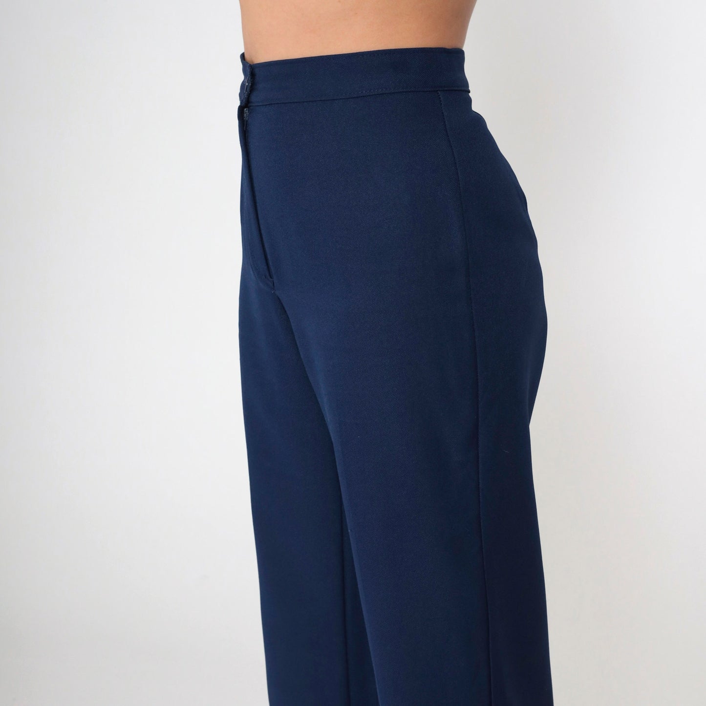 90s Navy Straight Leg High Rise Trousers Wool Blend Small 26