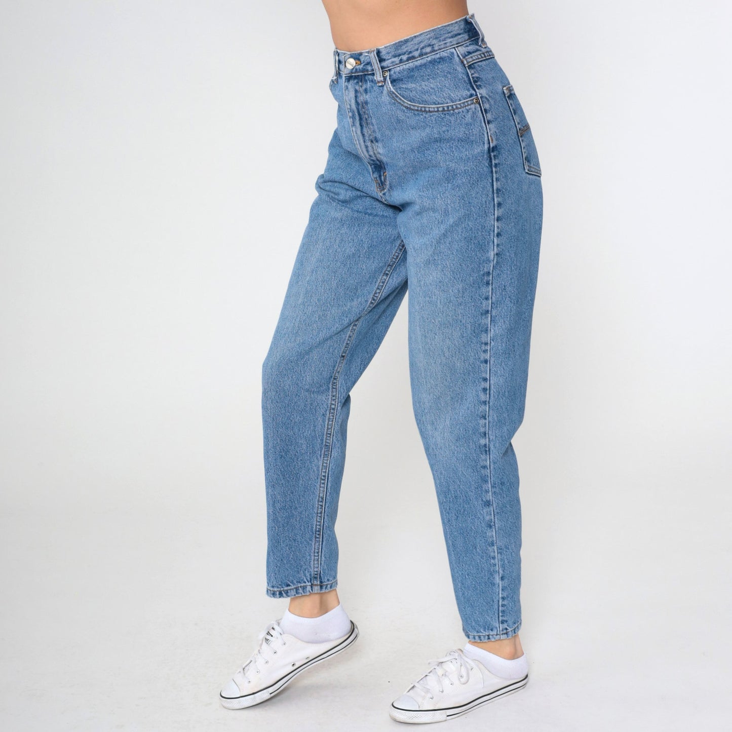 90s High Waisted Tapered Blue Denim Jeans Basic Editions Medium