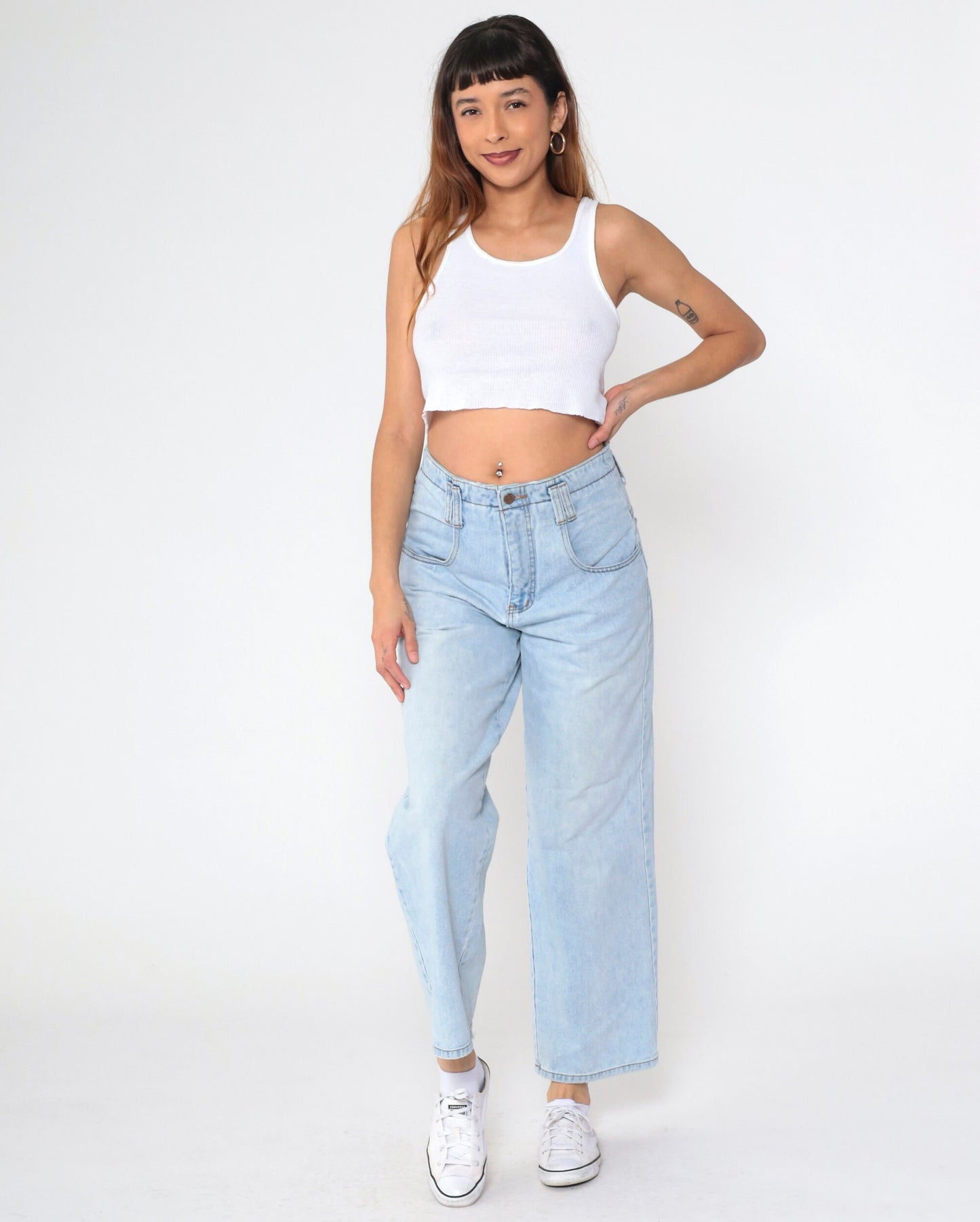 90s Eunina Light Wash High-Rise Wide-Leg Denim Jeans Medium