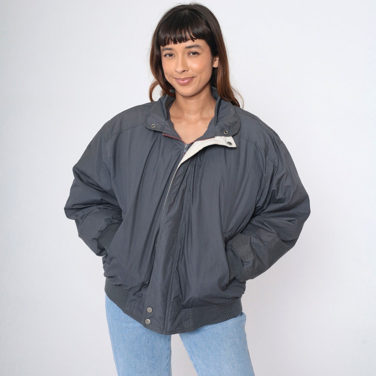 80s Members Only Down Ski Jacket Dark Grey Size 42 Men's Large