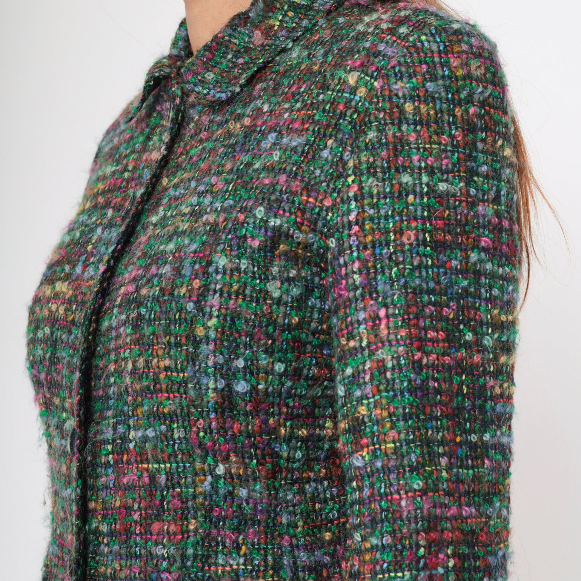 70s Multicolor Tweed Two Piece Suit Jacket and Pencil Skirt Set Medium M