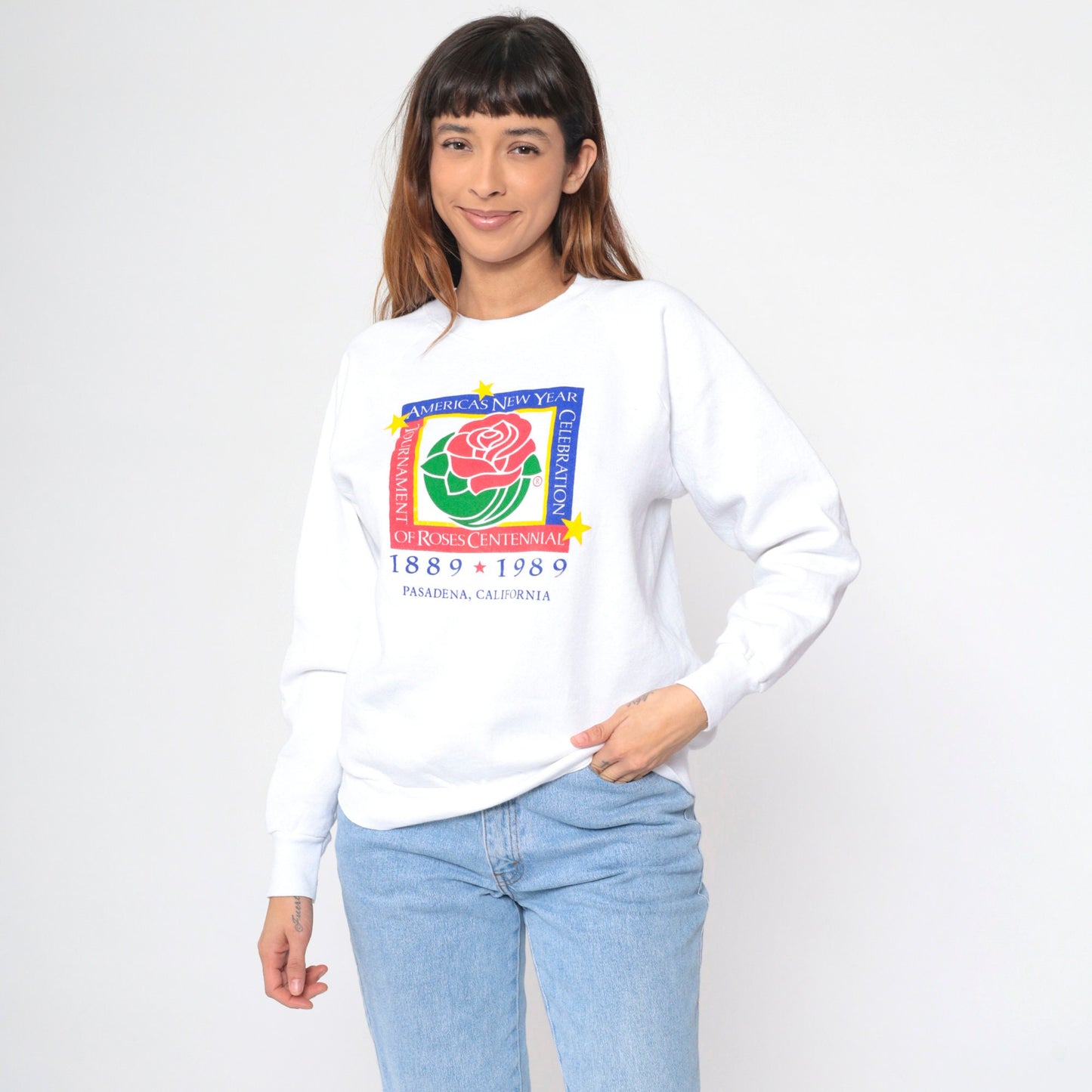 1989 Tournament of Roses Centennial Sweatshirt Pasadena Graphic Crewneck Medium