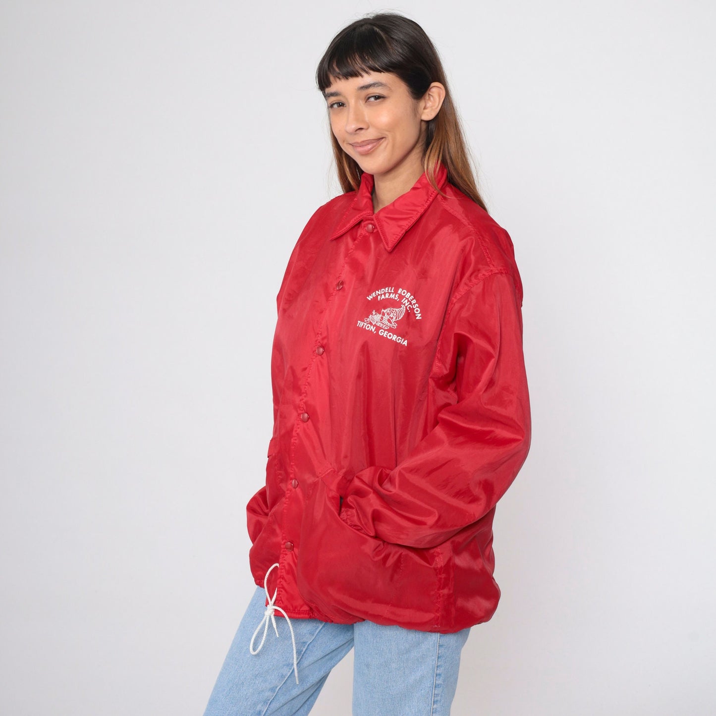 80s Wendell Roberson Farms Tifton Georgia Snap Windbreaker Jacket Red Large L
