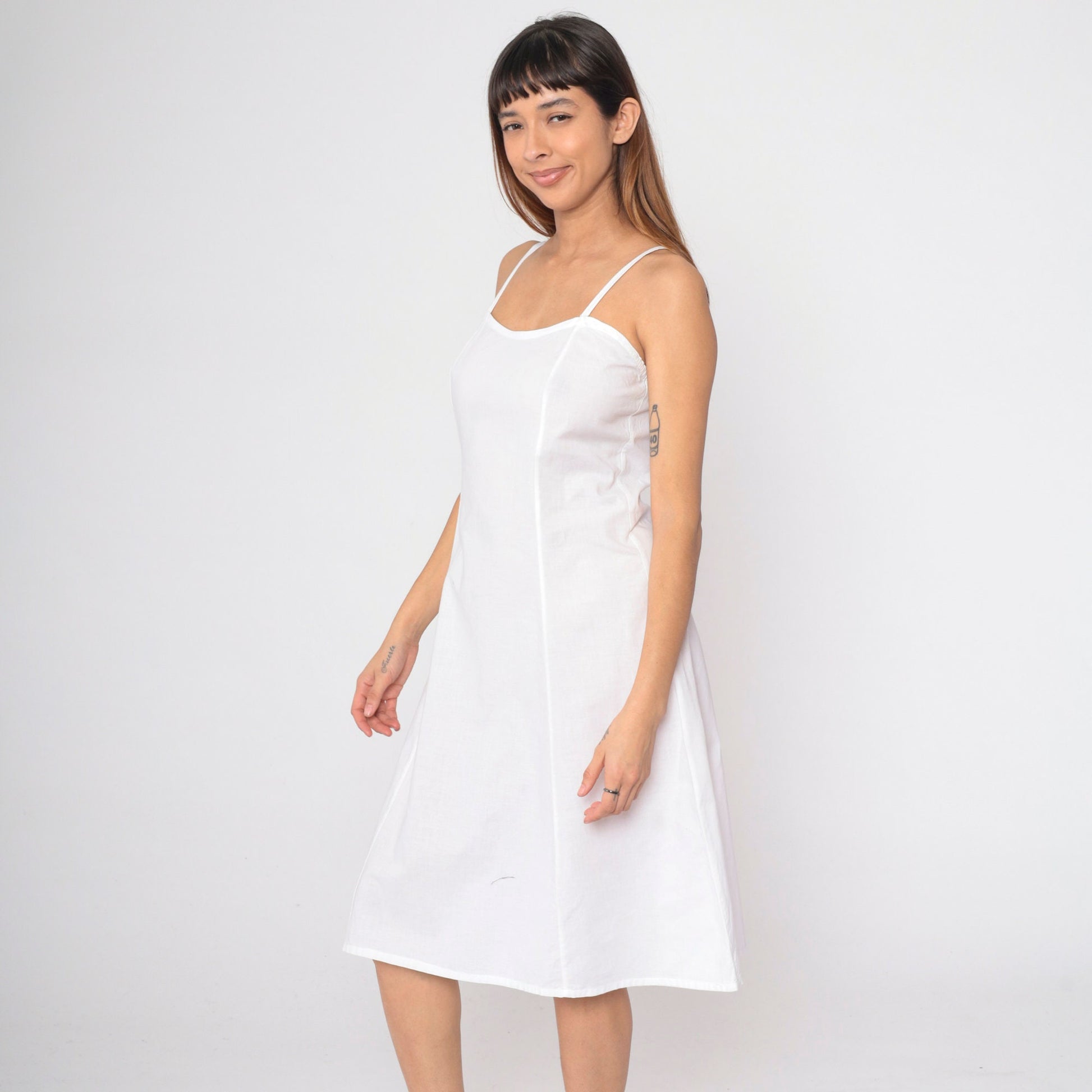 80s White Spaghetti Strap Midi Sundress Princess Seam Small