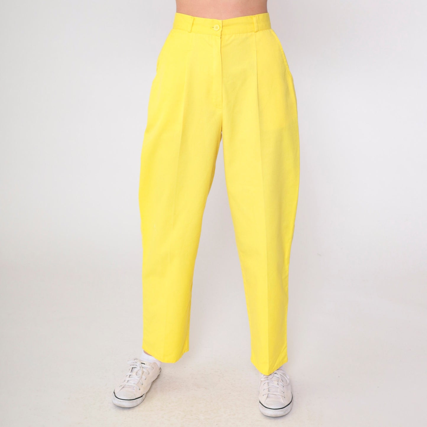 80s Yellow High-Waisted Pleated Tapered Trousers Extra Small