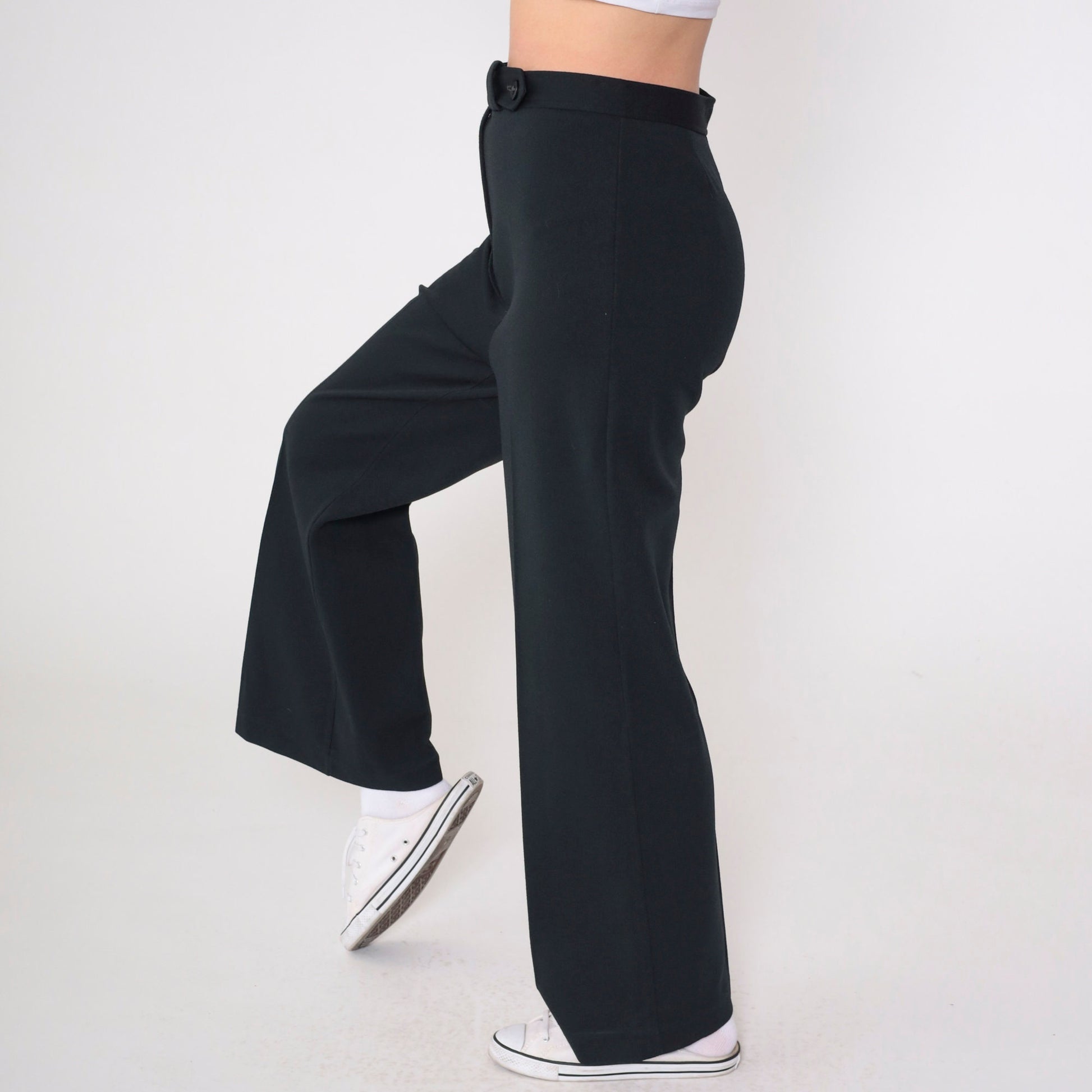 70s Black High-Waist Flared Trousers Russ Medium 8