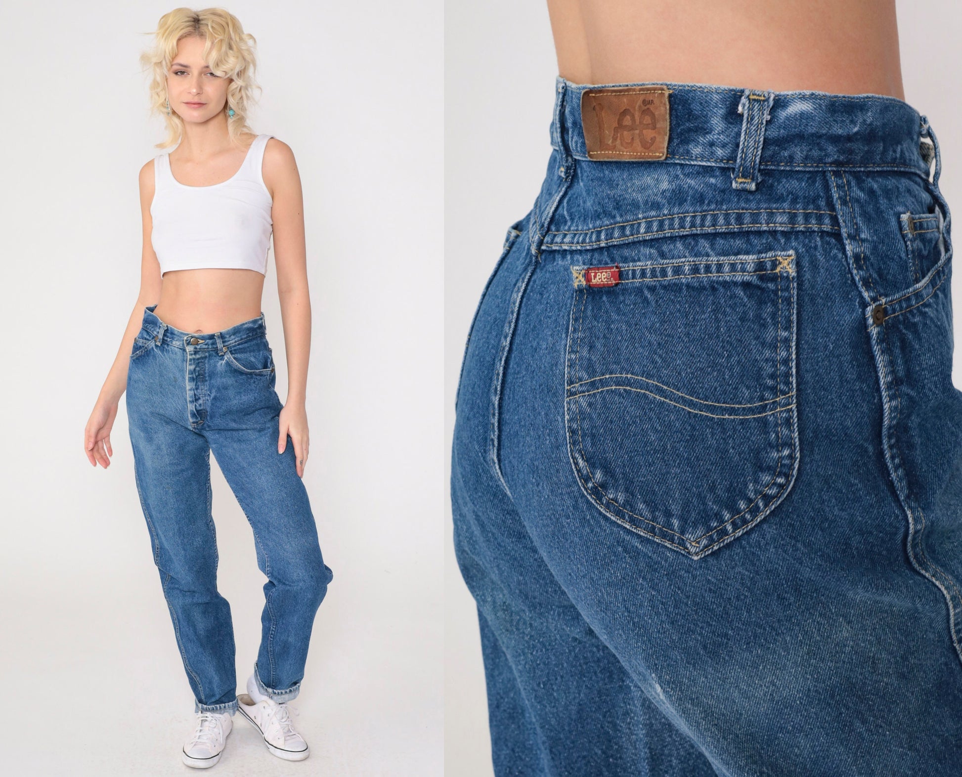90s Lee High Waisted Straight Leg Jeans Medium Blue Button Fly Medium