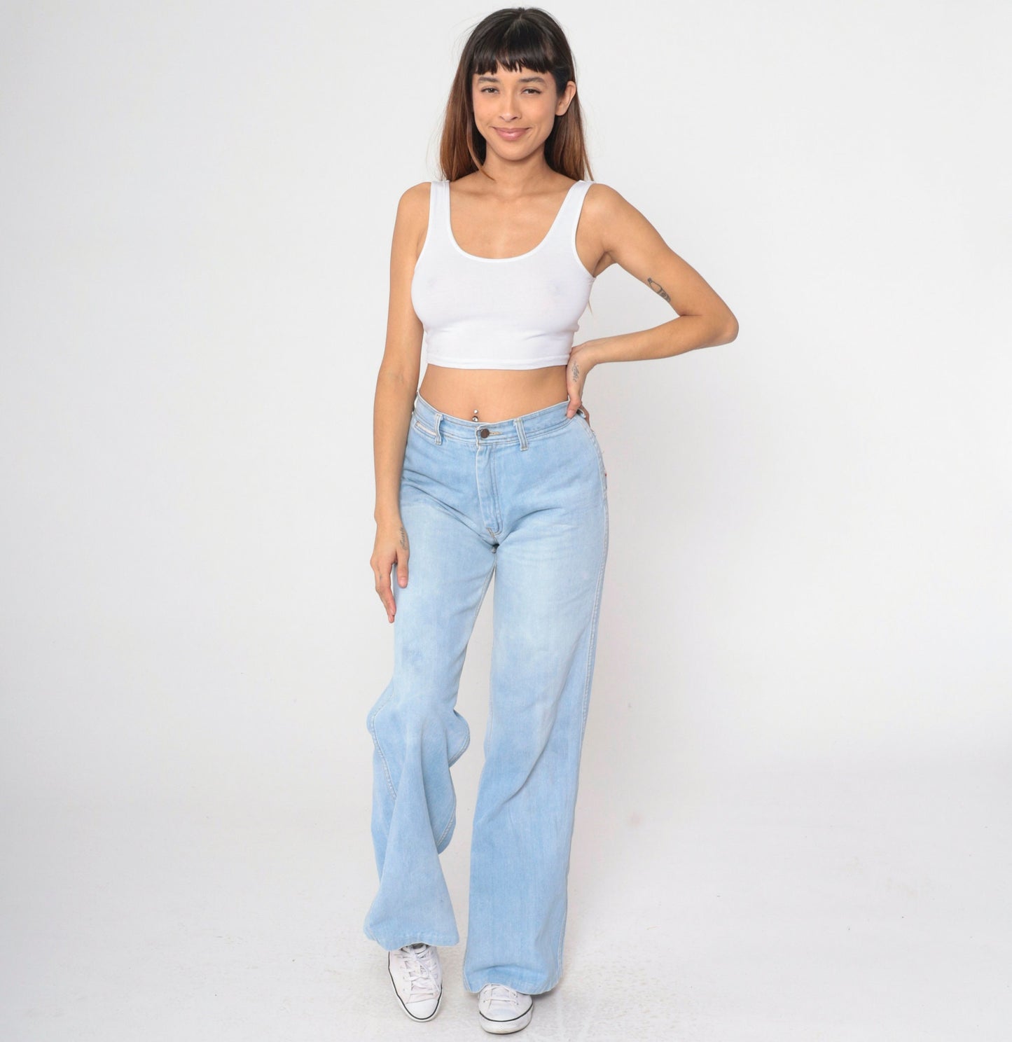 70s Landlubber Light Blue Denim Bell Bottom Jeans High Rise Small 30