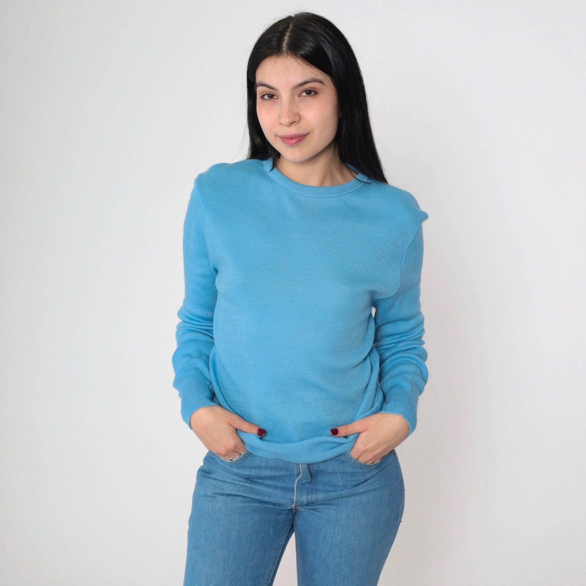 70s Barclay Cornflower Blue Knit Crewneck Sweater Medium M