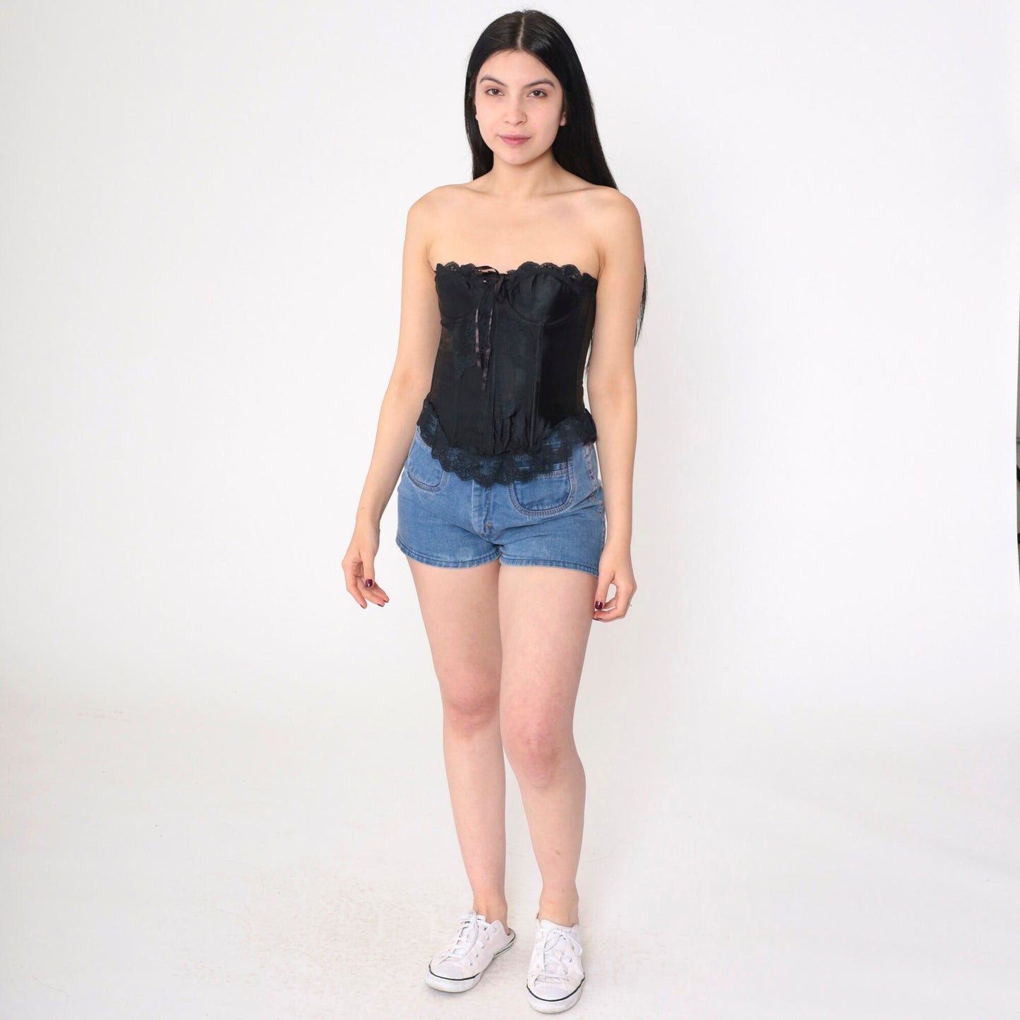 90s Victoria's Secret Black Lace Bustier Underwire Sweetheart Neckline Small