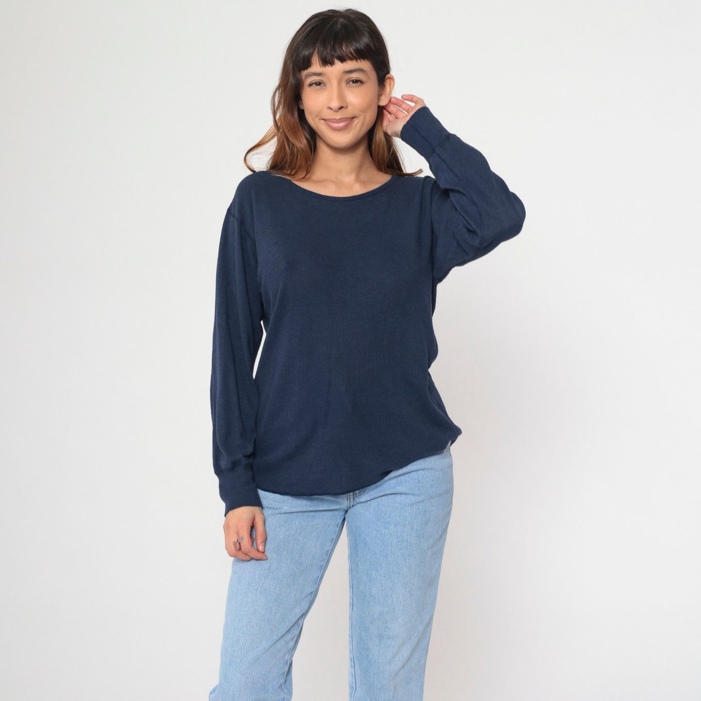 80s Navy Thermal Crewneck Long Sleeve Shirt Large