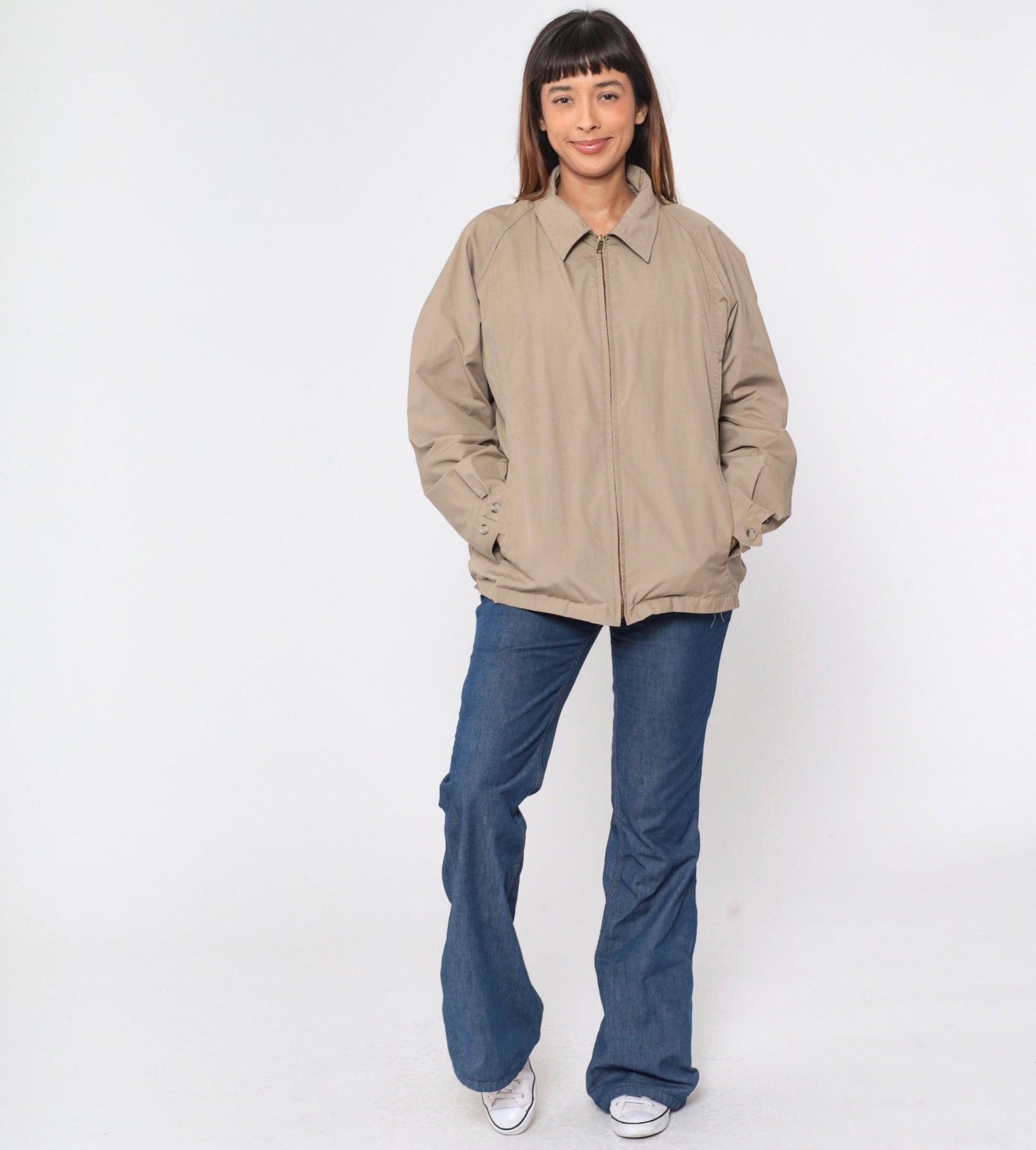 London Fog 80s Khaki Windbreaker Jacket Raglan Faux Fur Lining Large