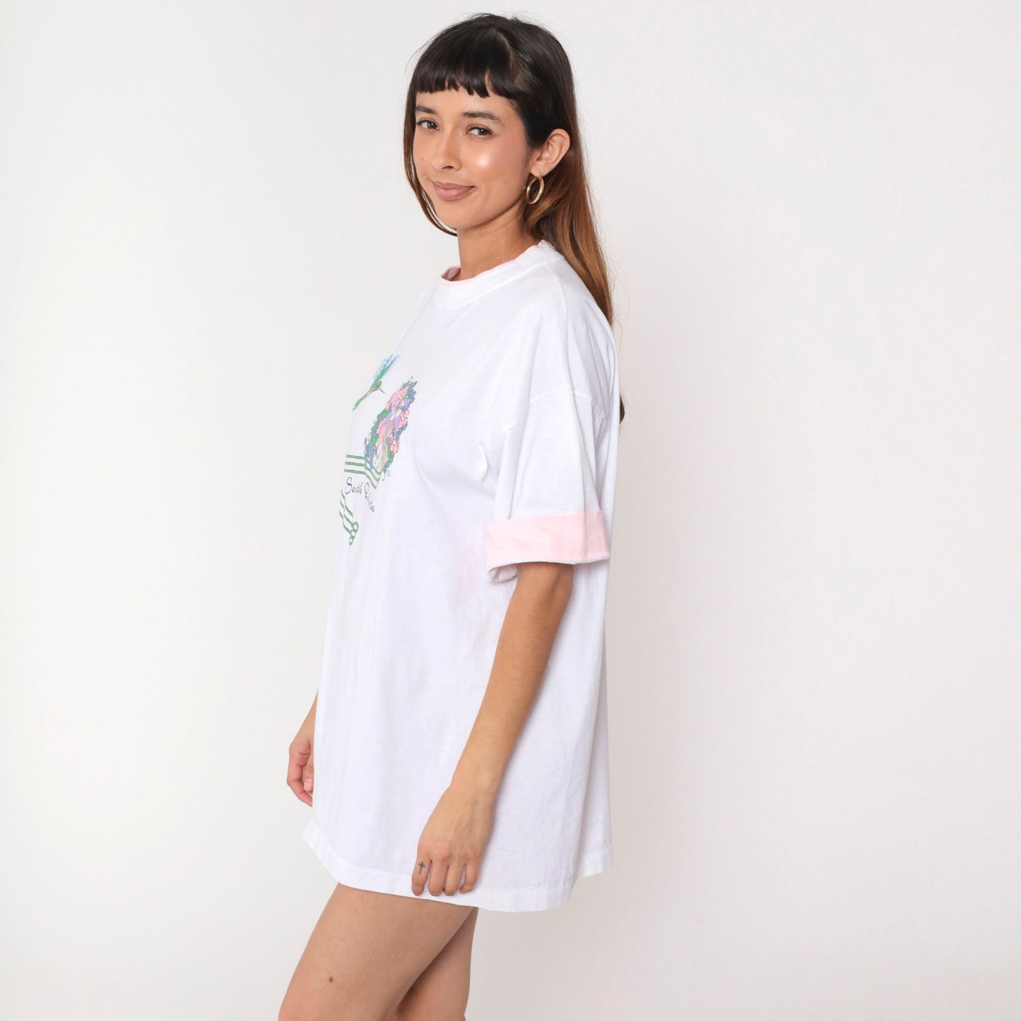 80s South Dakota Hummingbird Floral Graphic T-Shirt White Cotton Extra Large XL