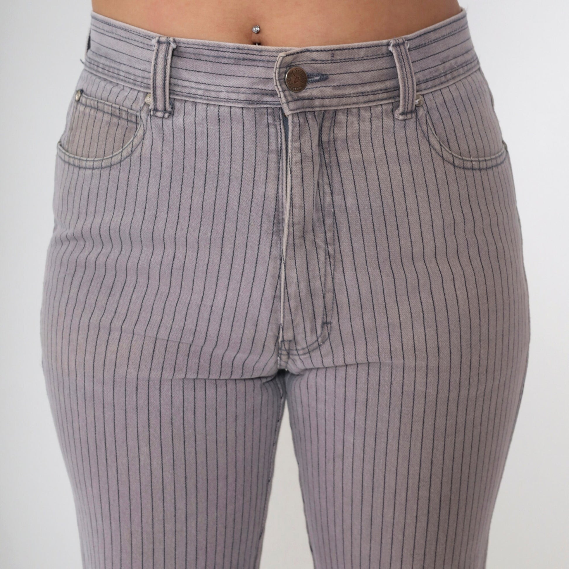 80s Sergio Valente Pinstriped Grey Denim Jeans Straight Leg Medium