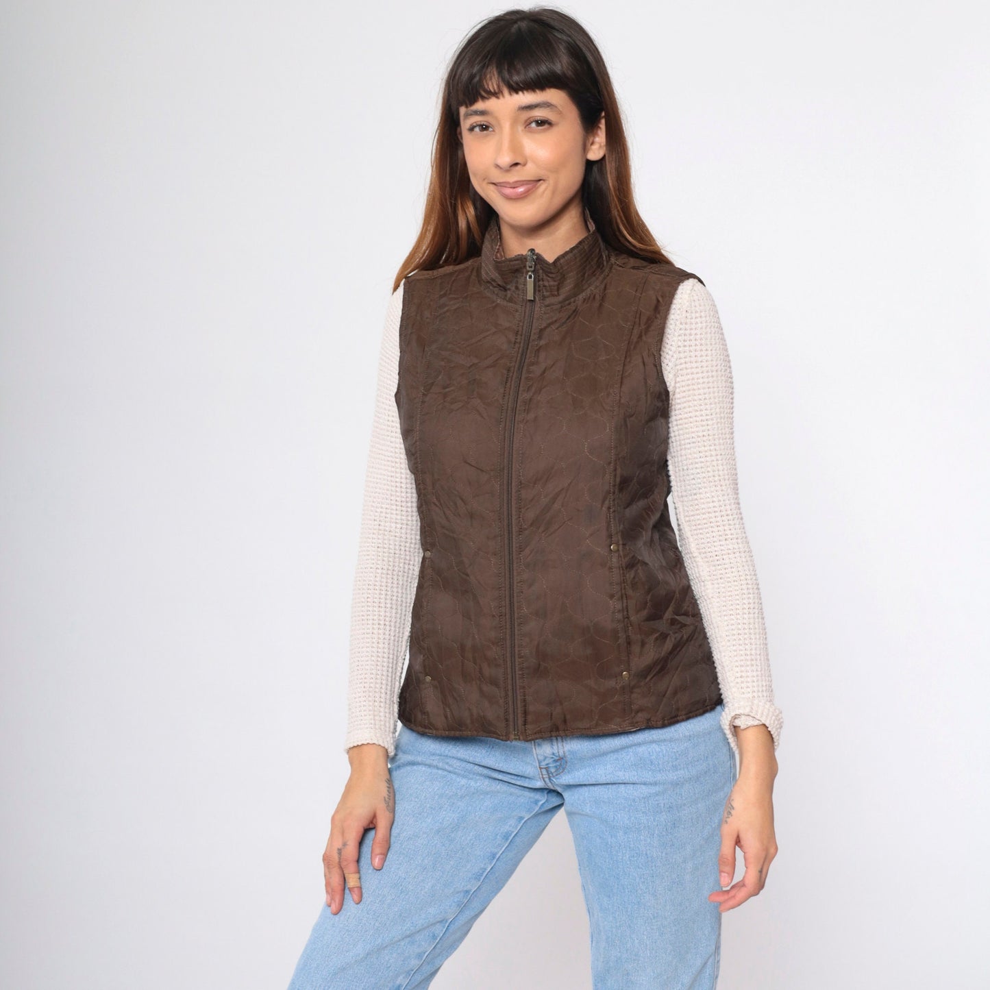 90s Leopard & Brown Reversible Quilted Vest Zip-Up Small