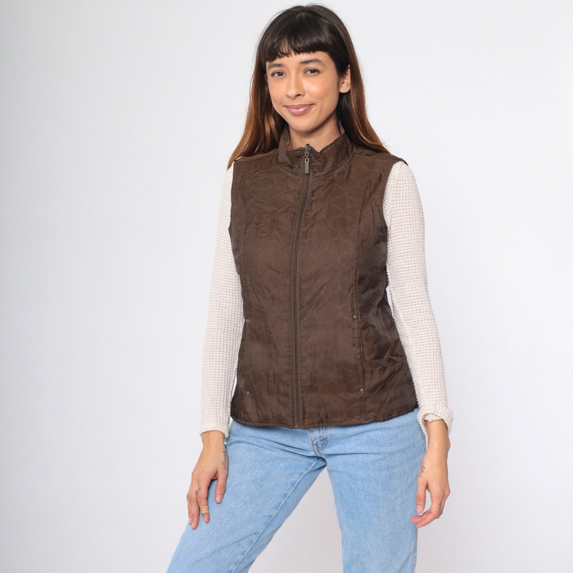 90s Leopard & Brown Reversible Quilted Vest Zip-Up Small