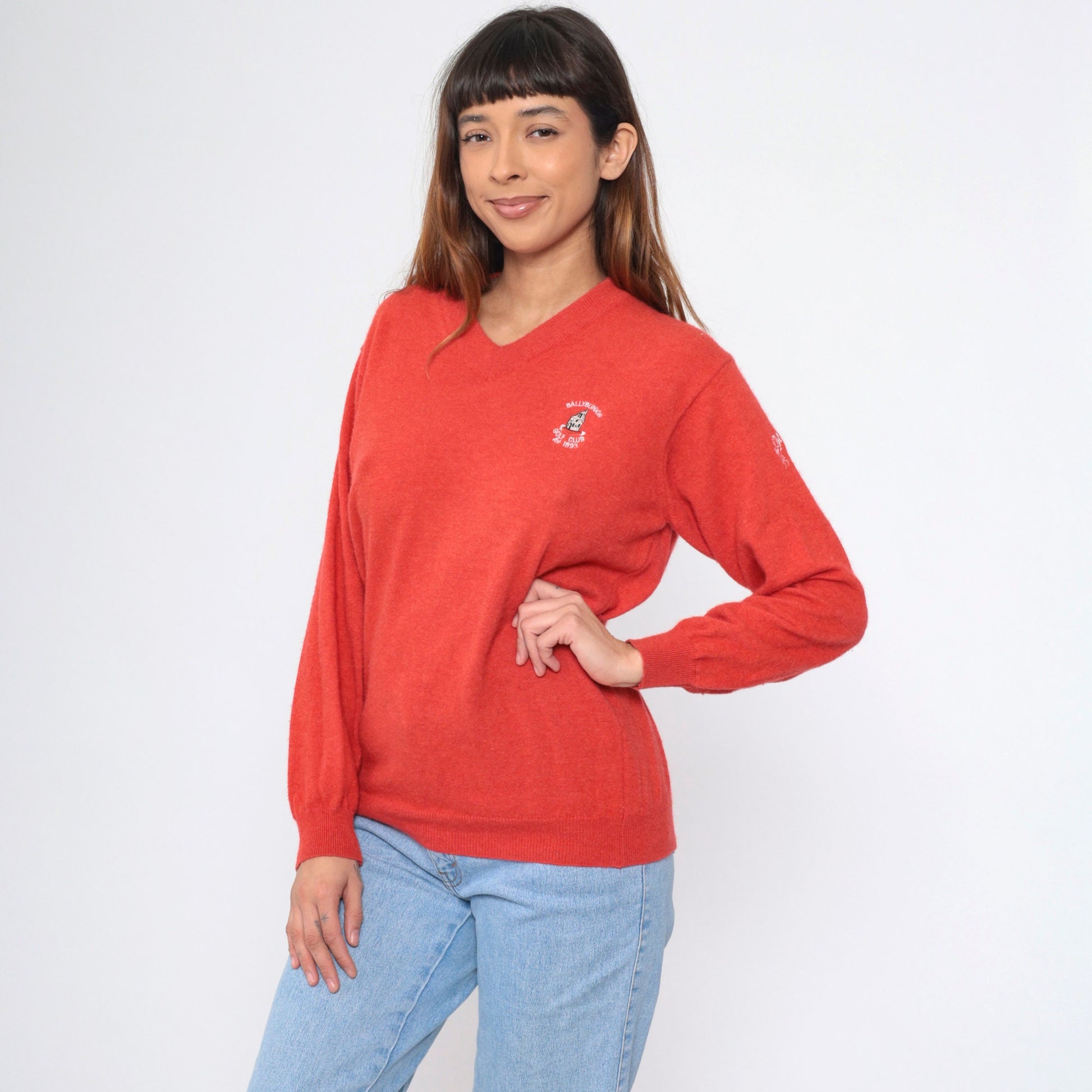 90s Ballybunion Golf Club Merino Wool Angora V-Neck Sweater Red Medium M