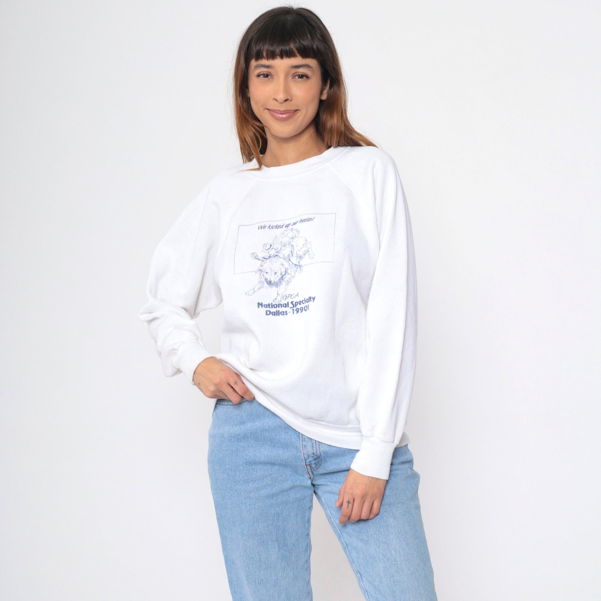 90s GPCA Great Pyrenees Club America Dallas 1990 Sweatshirt White Raglan Large