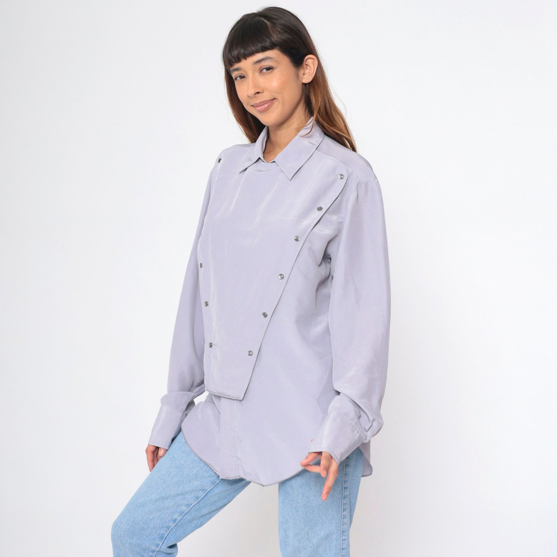 90s Grey Pearl Snap Chef's Jacket Double Breasted Workwear Extra Large XL