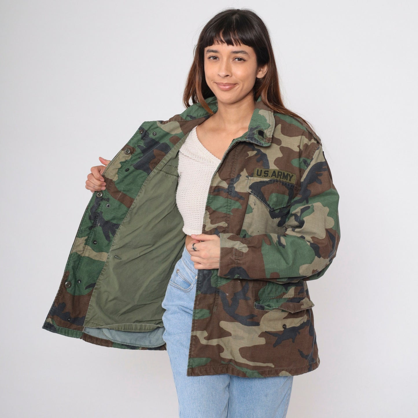 90s US Army Camouflage Field Jacket Distressed Utility Medium Short
