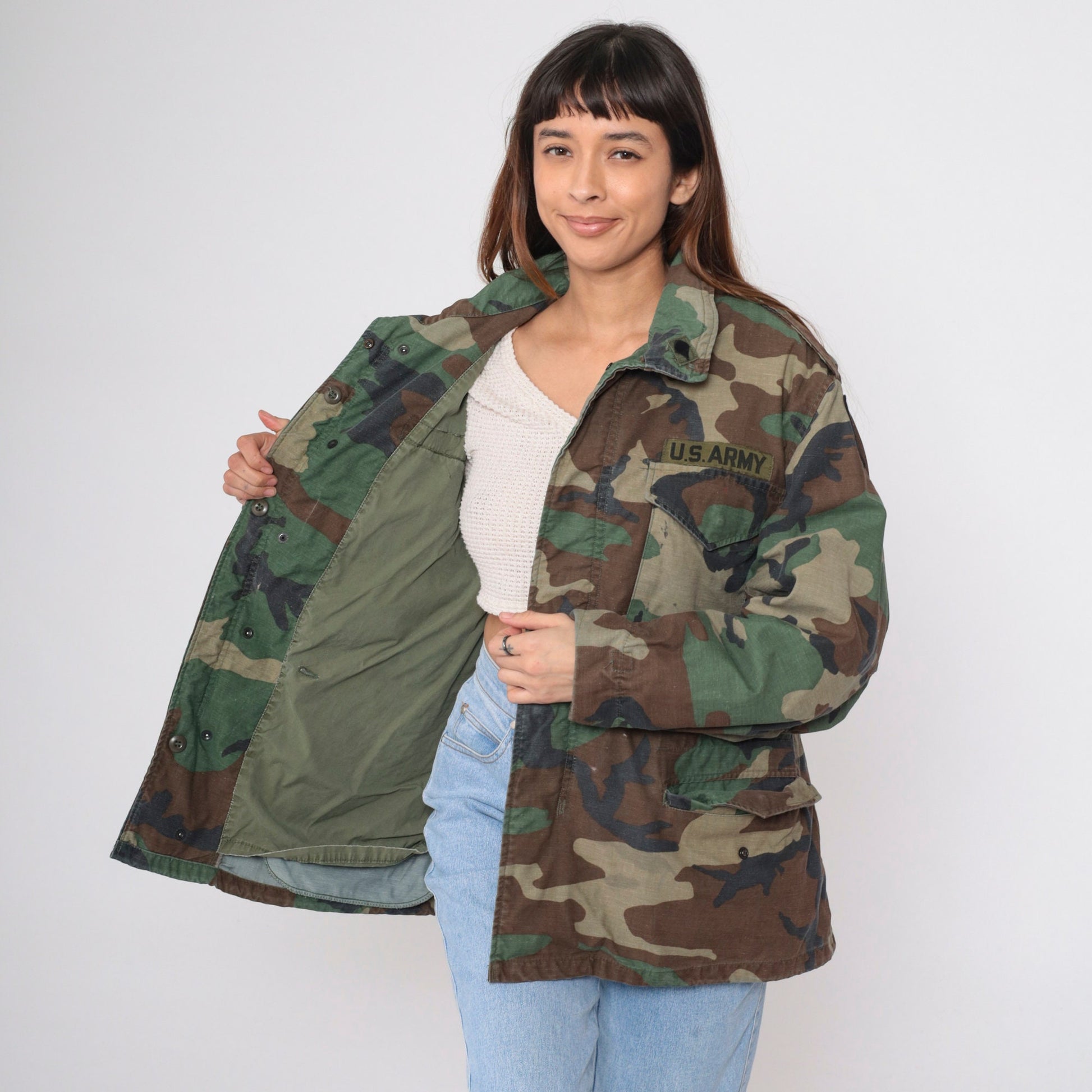 90s US Army Camouflage Field Jacket Distressed Utility Medium Short