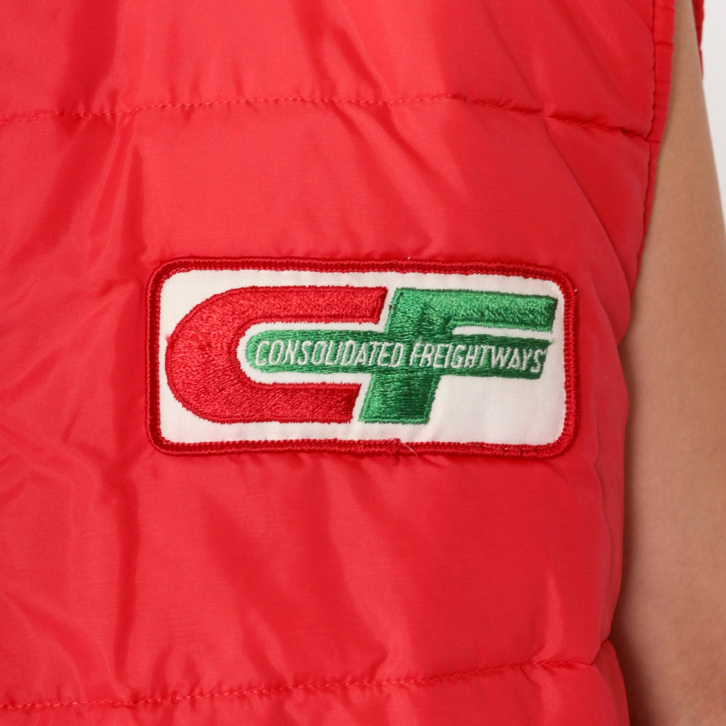 80s Consolidated Freightways Red Puffer Vest Snap Sleeveless Jacket Extra Large