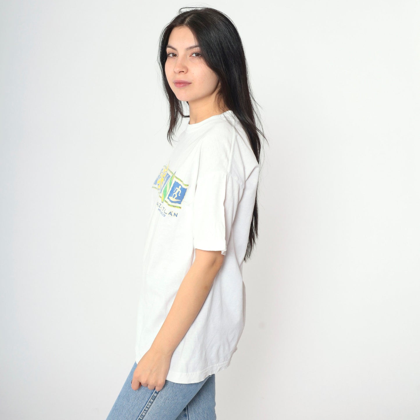 Y2K Mazatlan Mexico Graphic T-Shirt Celestial Sun Cotton White Medium