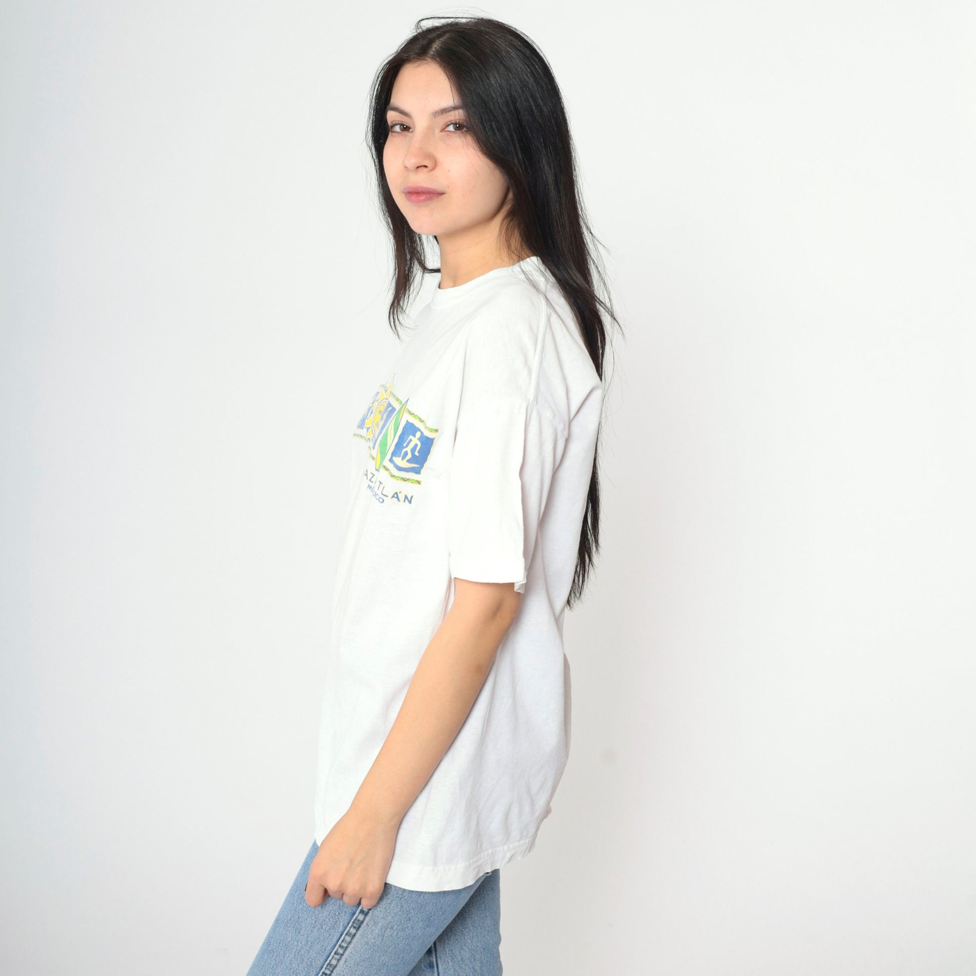 Y2K Mazatlan Mexico Graphic T-Shirt Celestial Sun Cotton White Medium