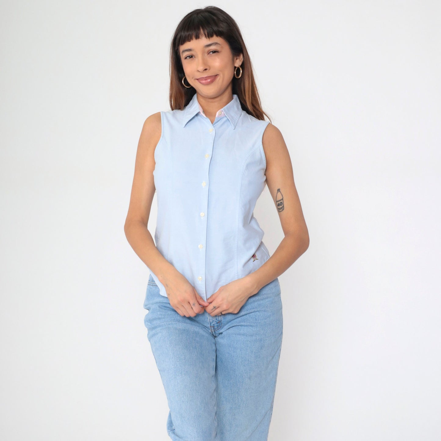 Tommy Hilfiger Y2K Light Blue Sleeveless Button-Up Blouse Small 4