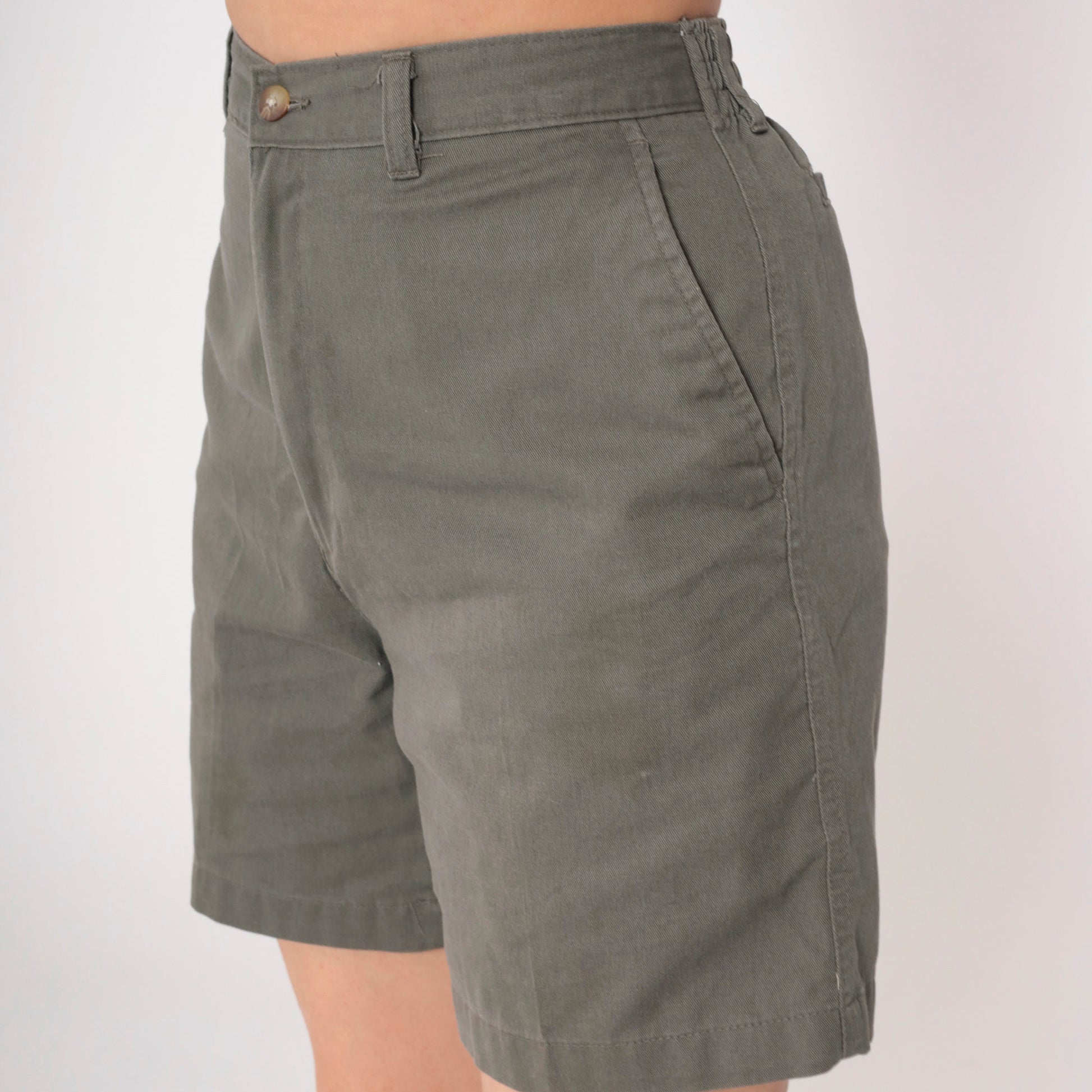 00s Taupe High-Waisted Trouser Shorts Cotton Blend W32 Medium