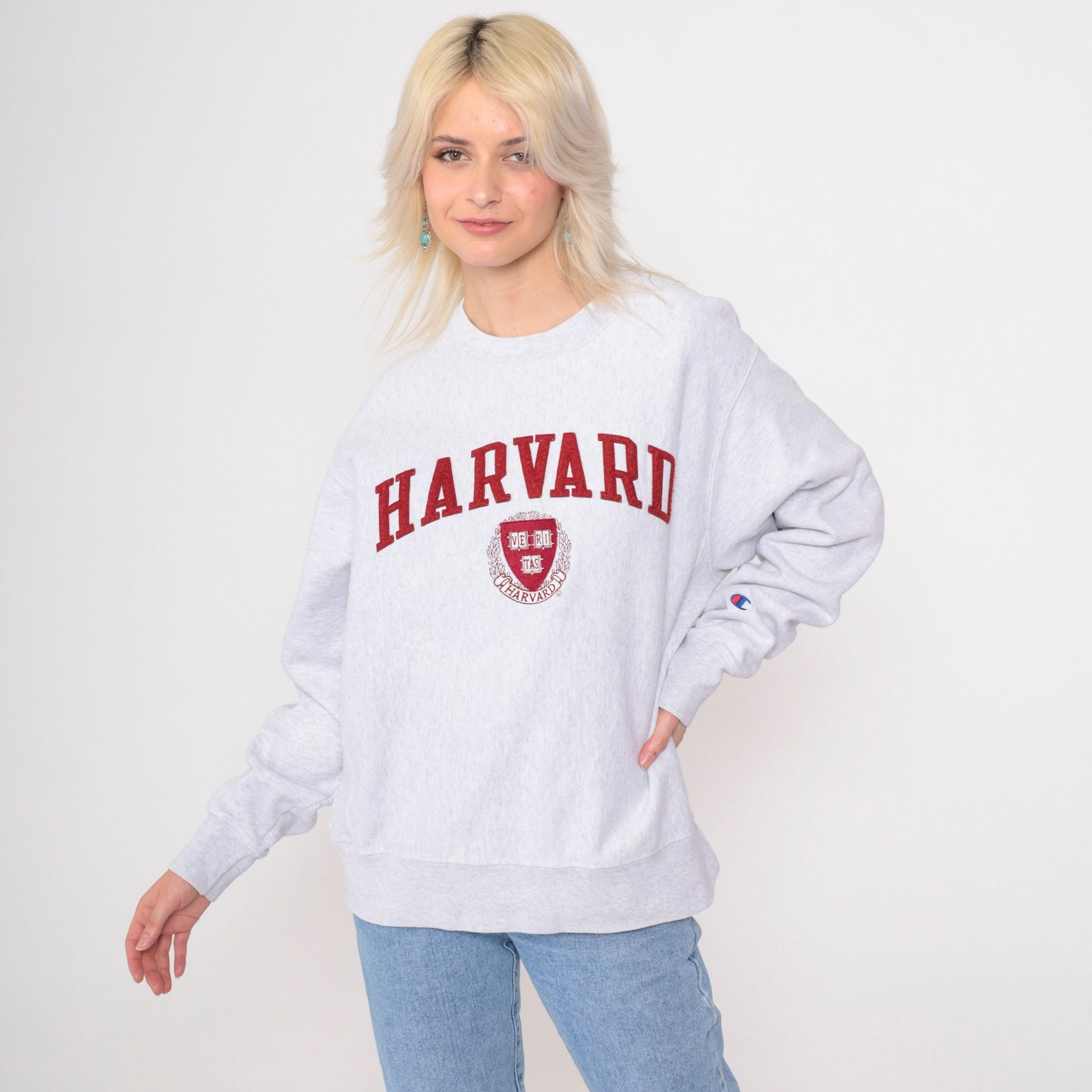 90s Champion Reverse Weave Harvard University Sweatshirt Grey Medium