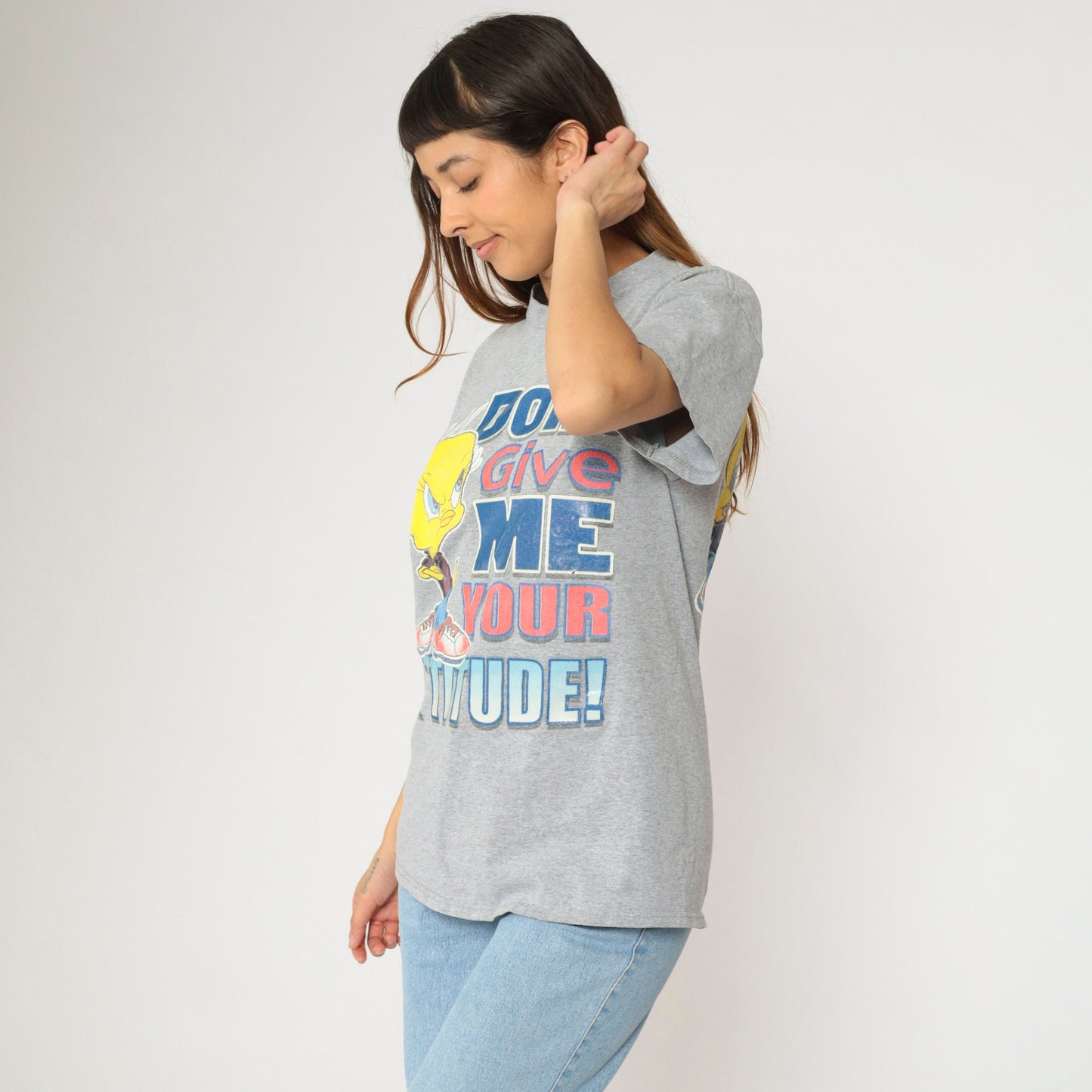 90s Tweety Bird Attitude Graphic T-Shirt Grey Warner Bros Medium