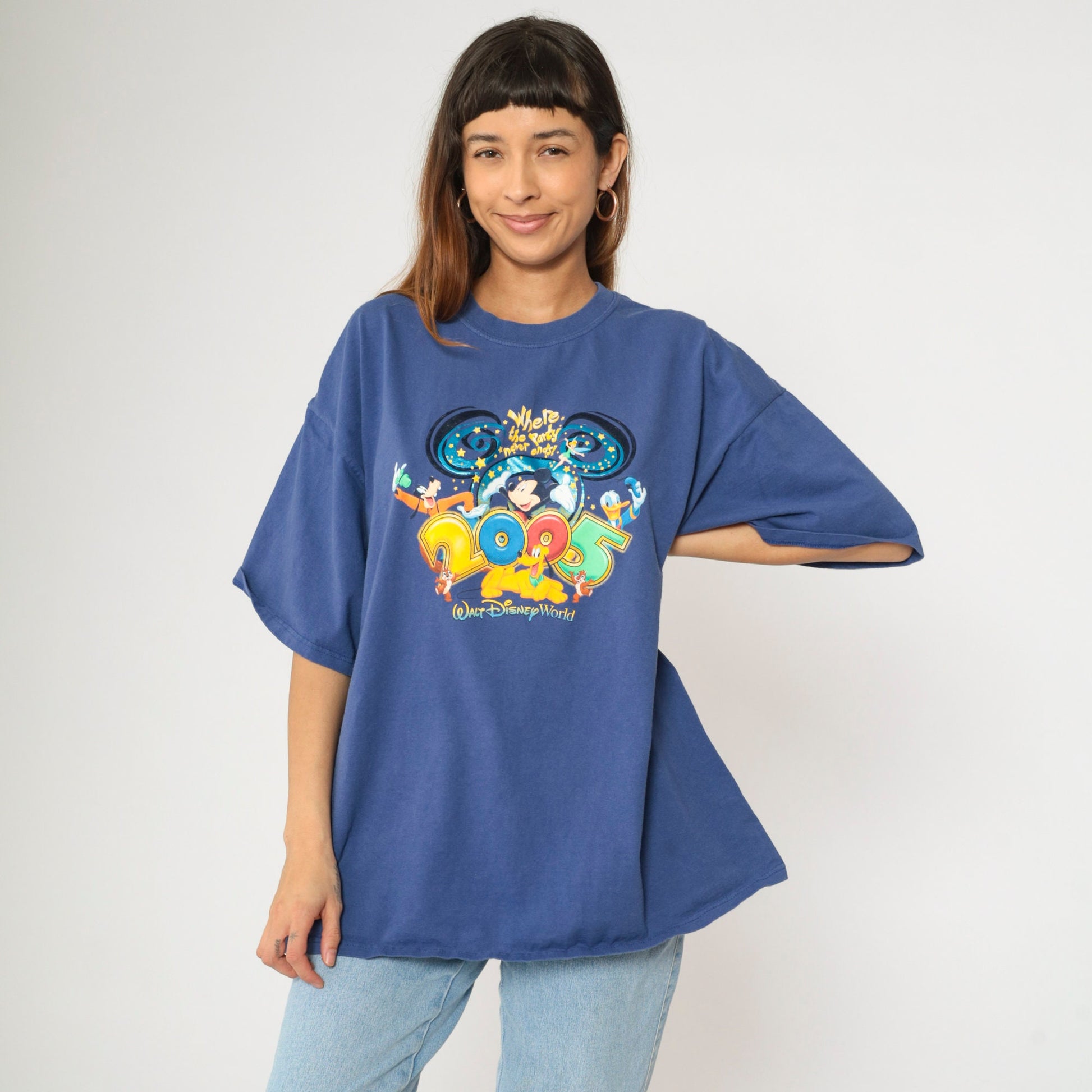 00s Walt Disney World Mickey Mouse Goofy Donald Duck Pluto Graphic Tee Blue Extra Extra Large XXL