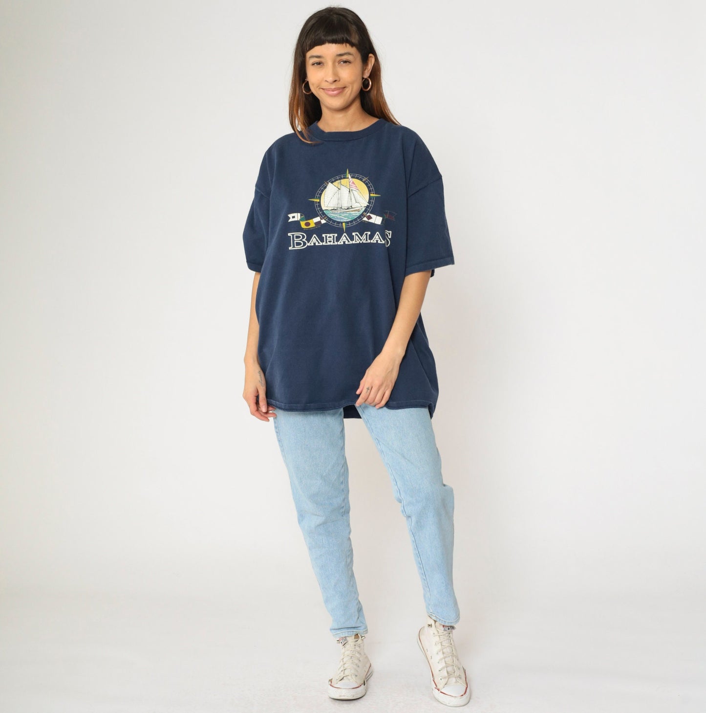 90s Bahamas Sailboat Graphic T Shirt Cotton Nautical Flag Tee Extra Extra Large XXL