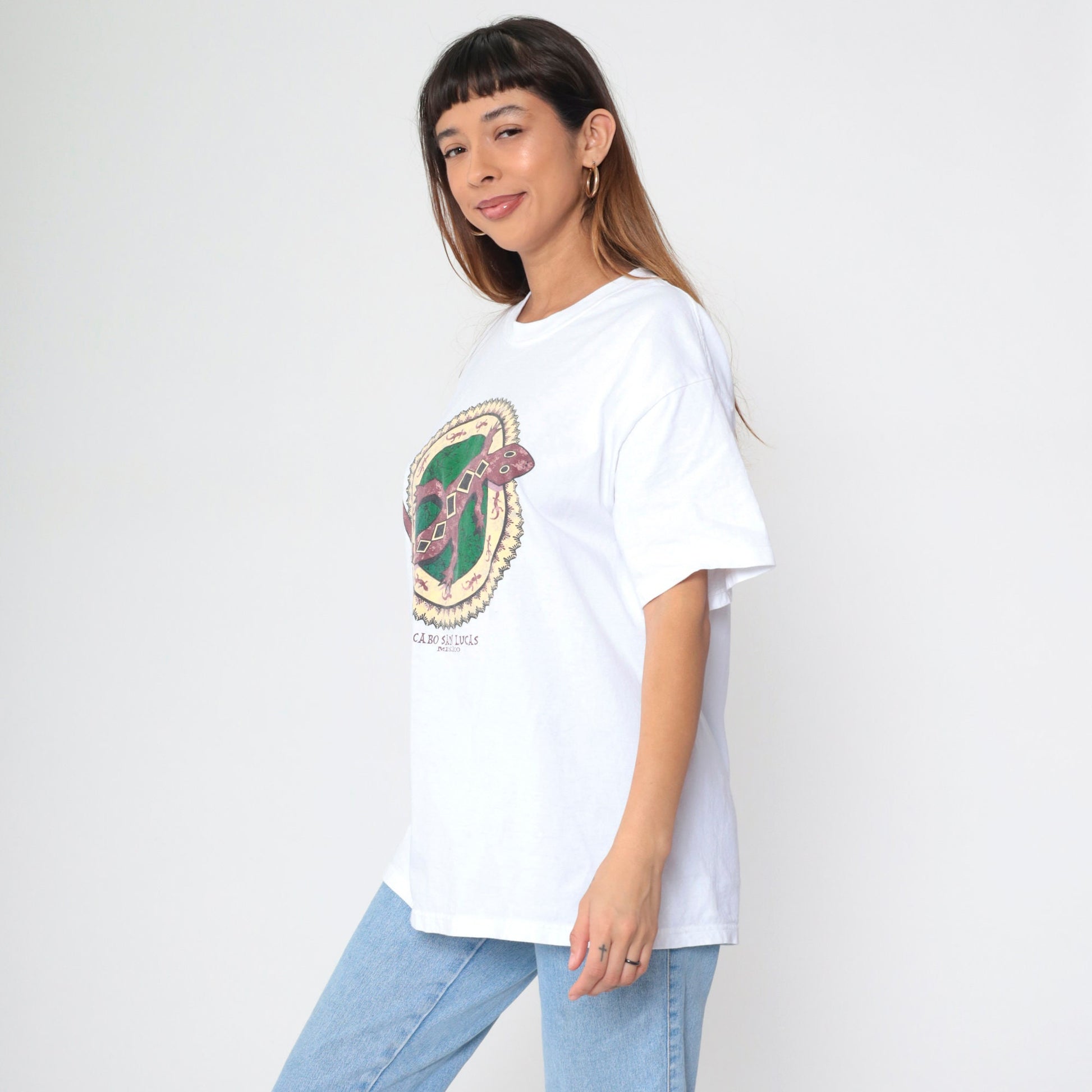 90s Cabo San Lucas Gecko Graphic T-Shirt White Cotton Crewneck Extra Large XL